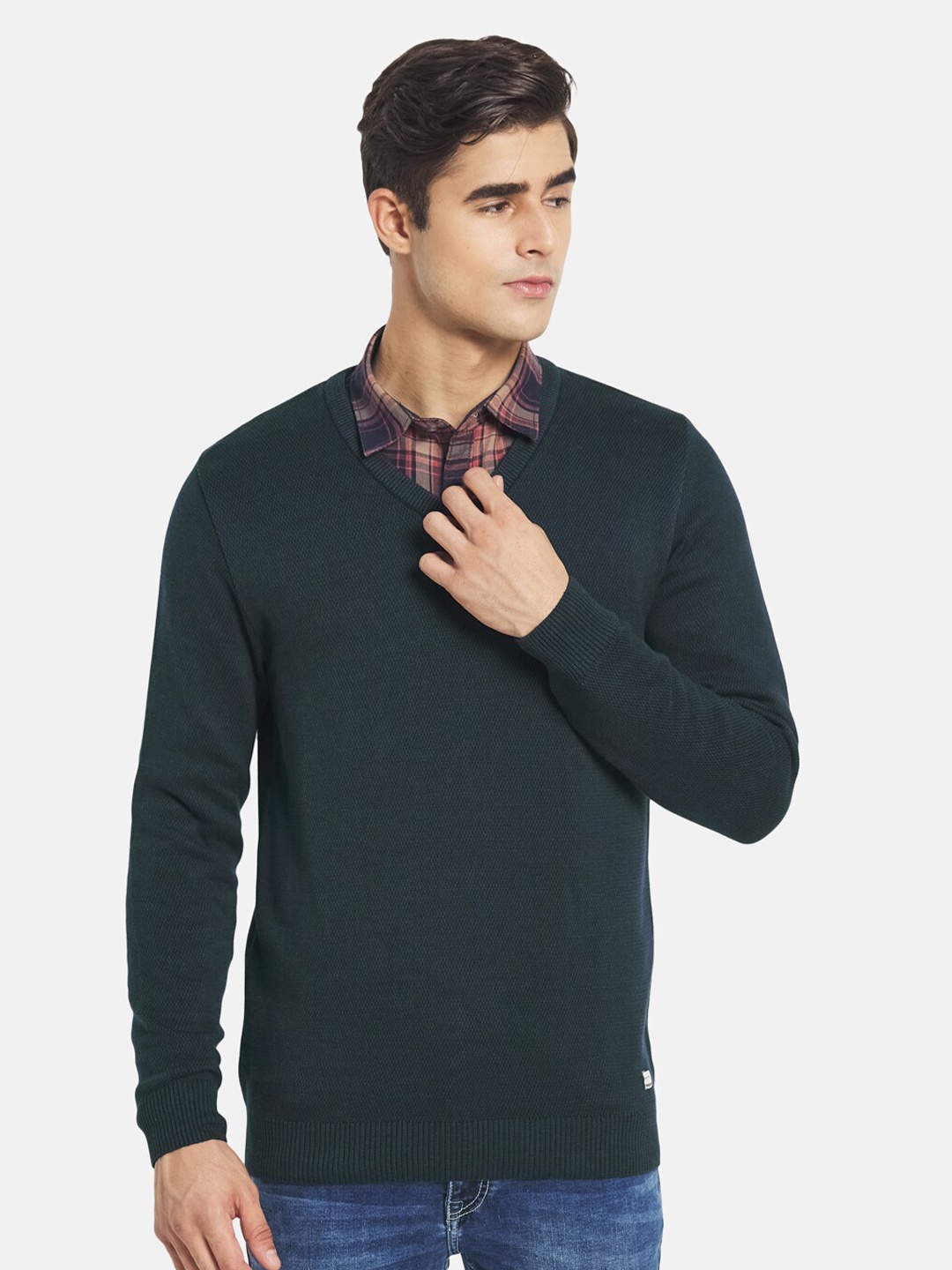 

METTLE Men Green Solid Pullover