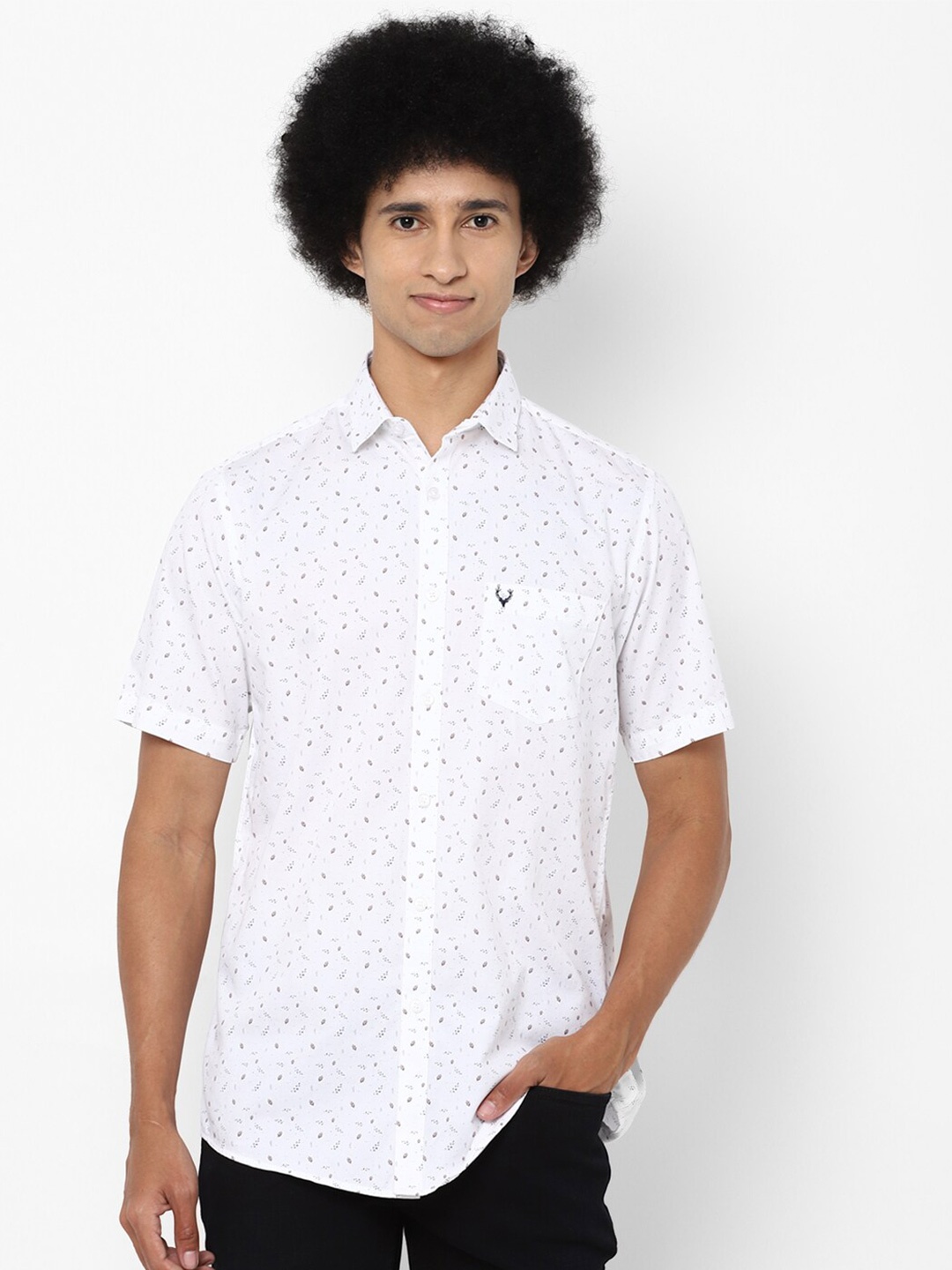 

Allen Solly Men White Slim Fit Printed Cotton Casual Shirt