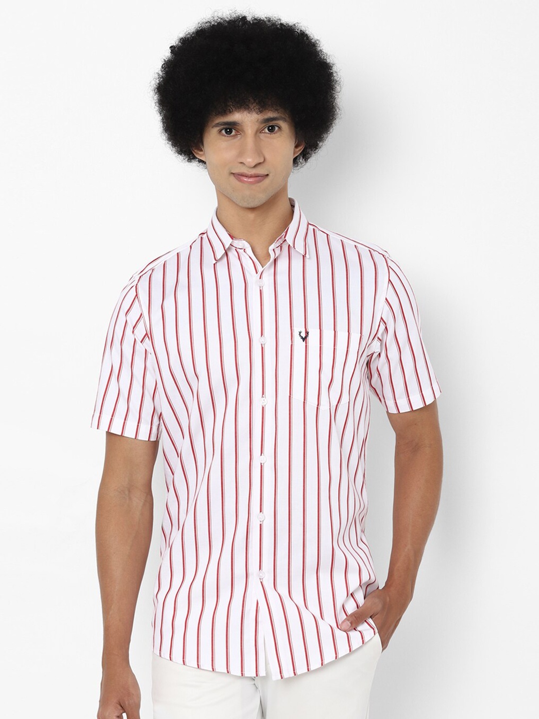 

Allen Solly Men White Slim Fit Striped Pure Cotton Casual Shirt