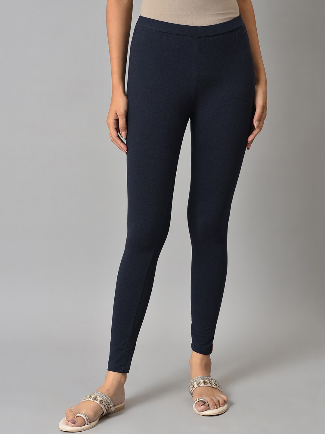 

W Women Navy-Blue Cotton Ankle-Length Leggings