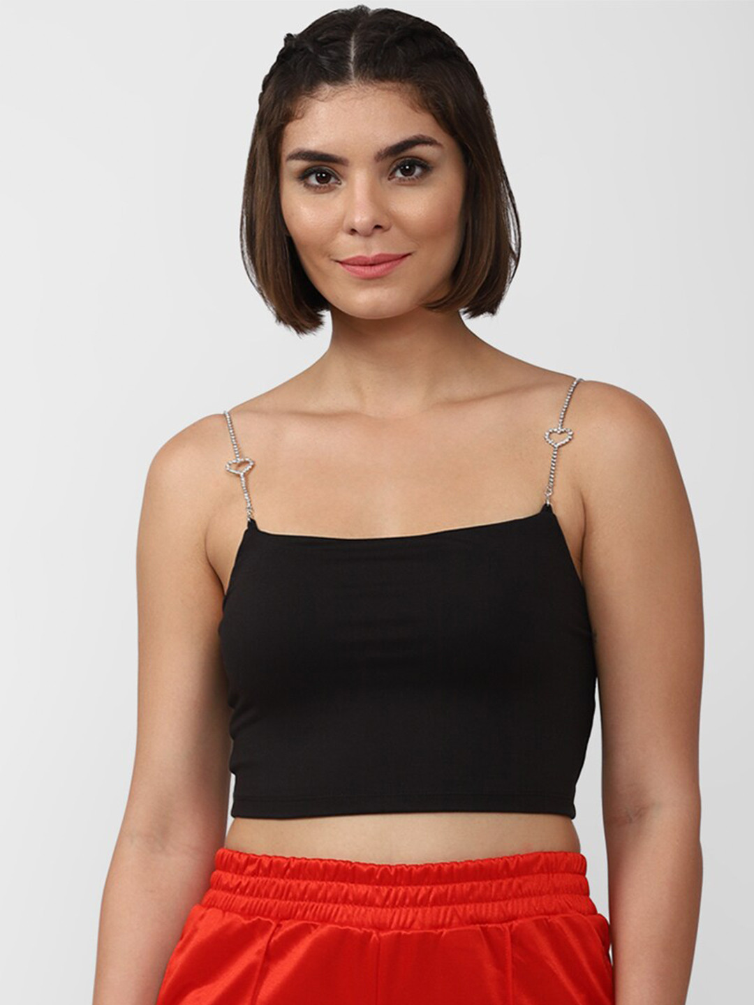 

FOREVER 21 Black Shoulder Strap Studded Crop Top