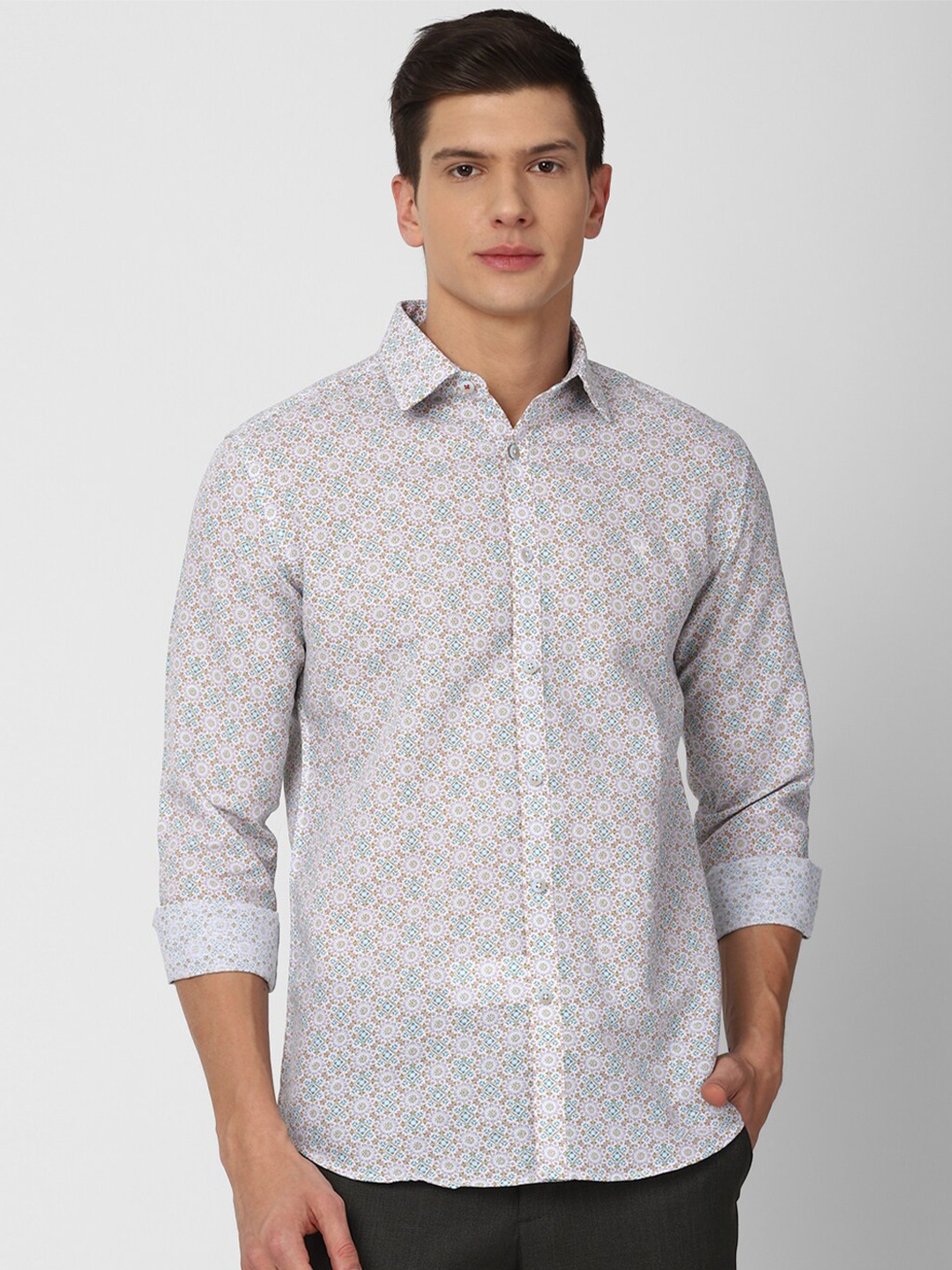 

V Dot Men Grey Slim Fit Floral Printed Casual Shirt