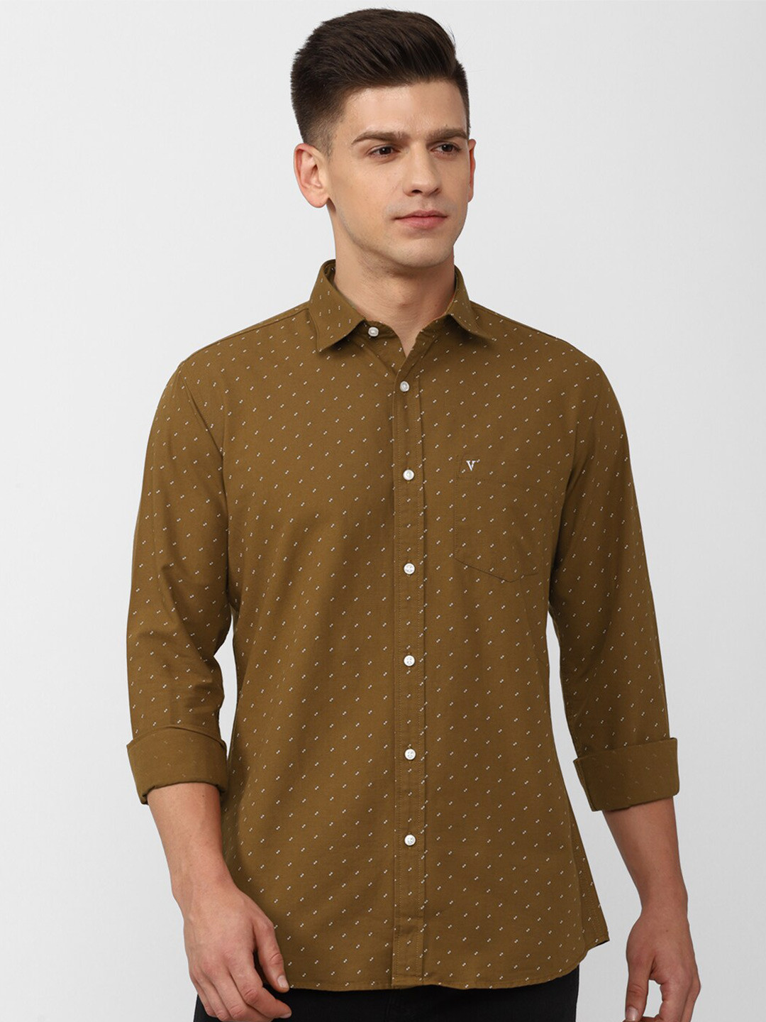 

Van Heusen Sport Men Brown Slim Fit Printed Pure Cotton Casual Shirt