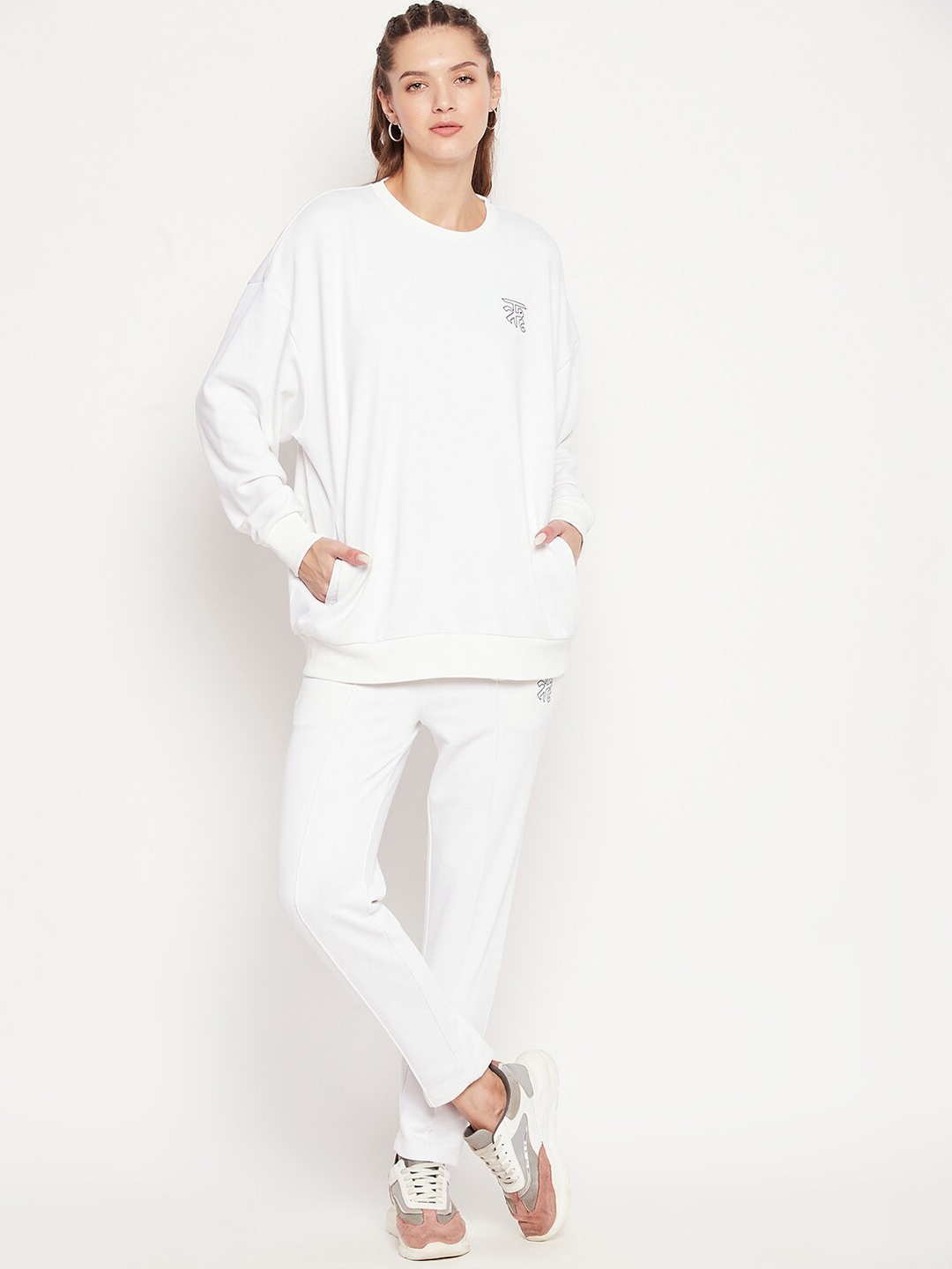 EDRIO Women White Printed Cotton Tracksuits