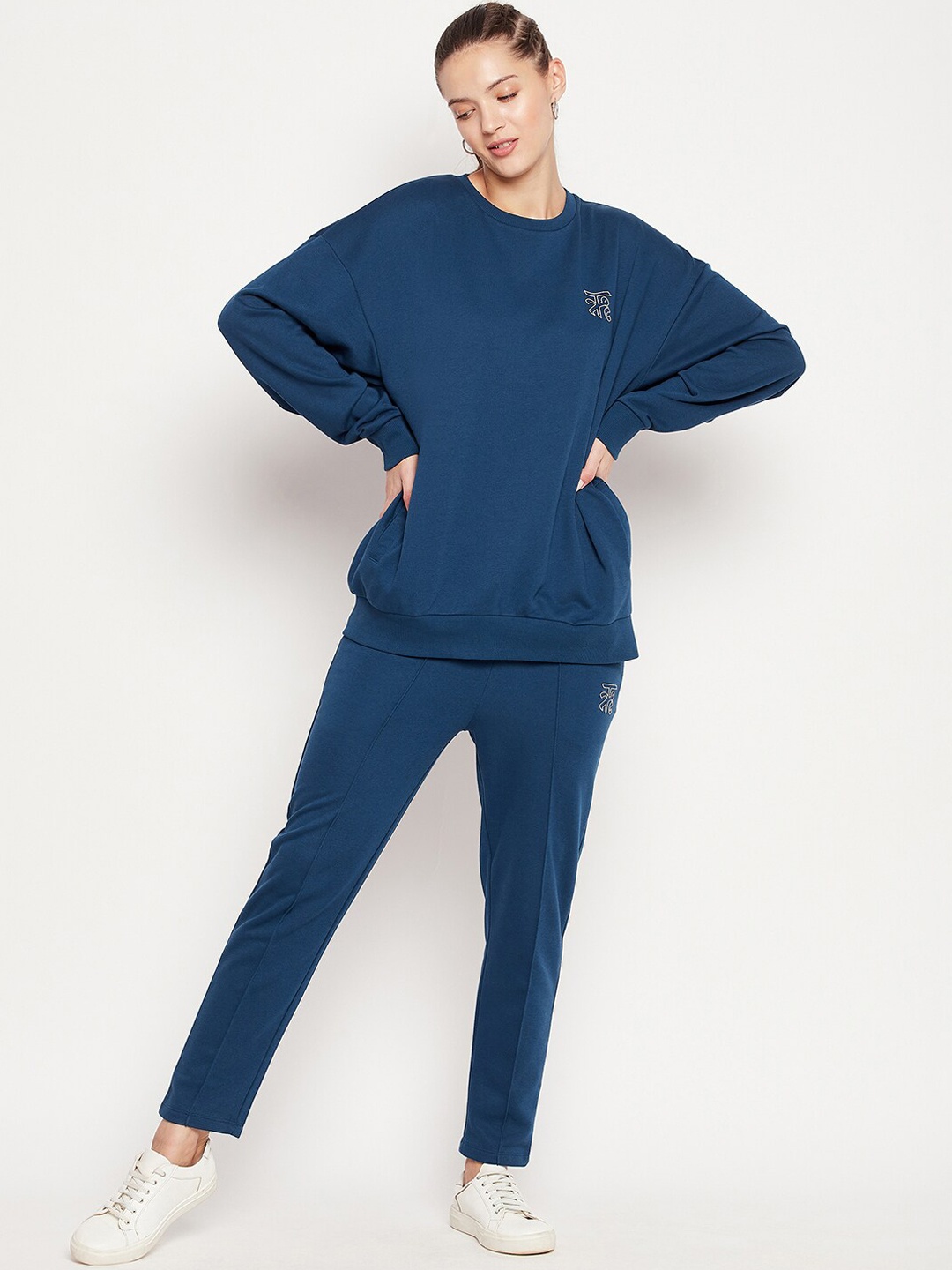

EDRIO Women Blue Printed Cotton Tracksuit