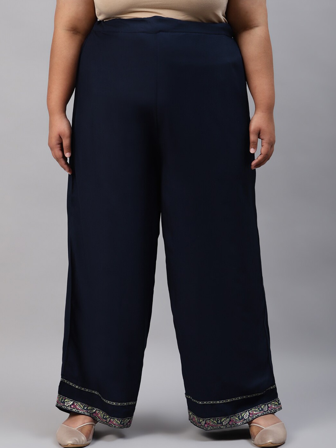 

W Women Plus Size Navy Blue Trousers