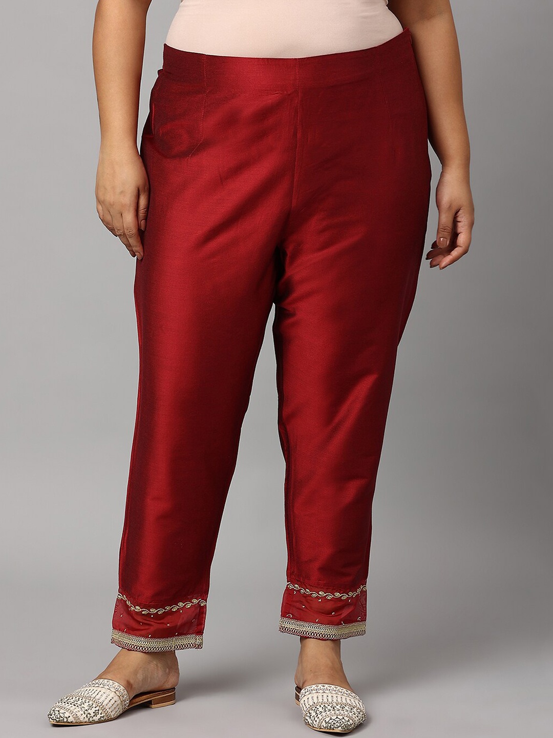 

W Women Plus Size Red Slim Fit Trousers