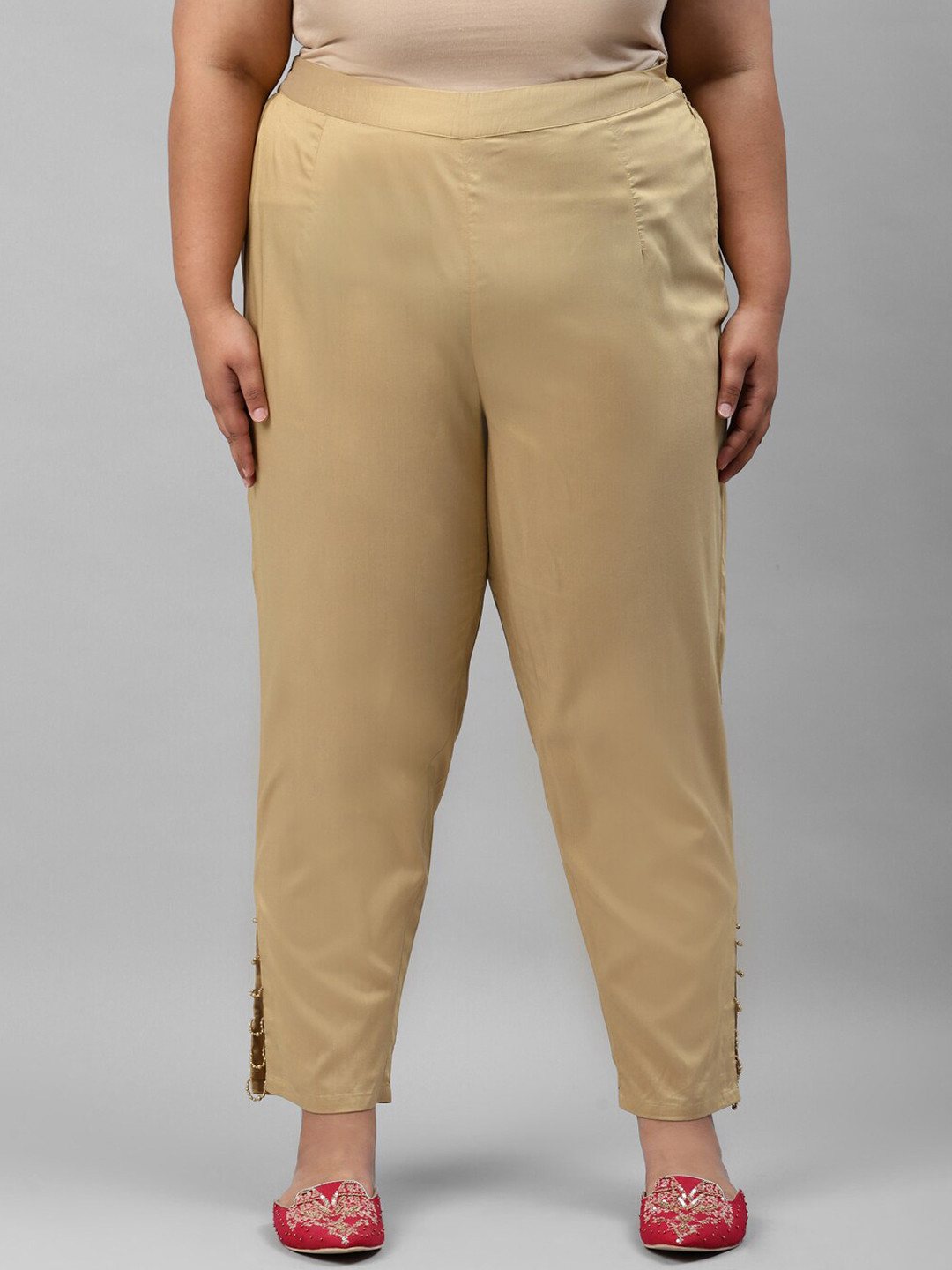 

W Women Plus Size Gold-Toned Slim Fit Cigarette Trouser