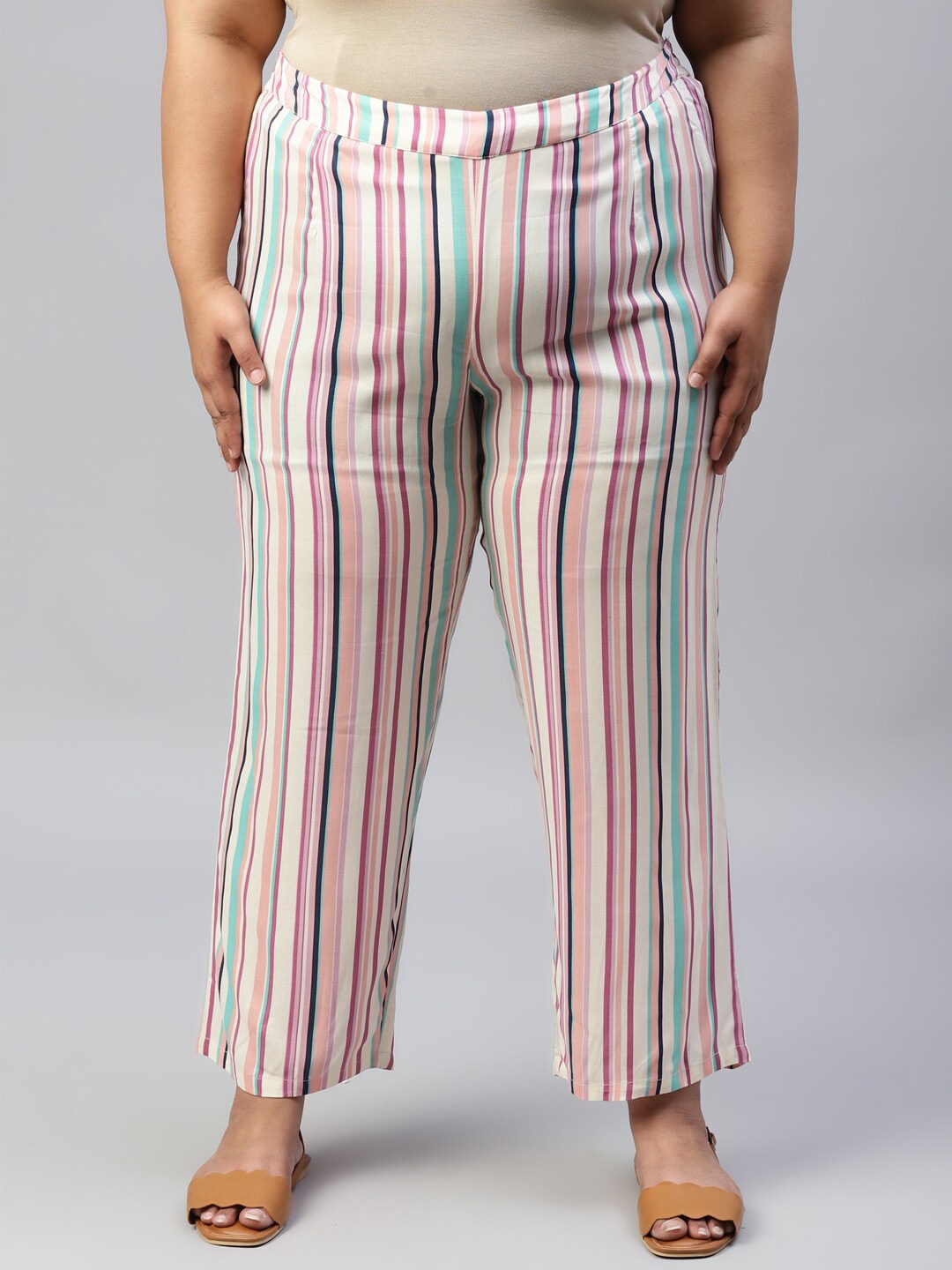 

W Women White Striped aw-22 Trousers, Multi