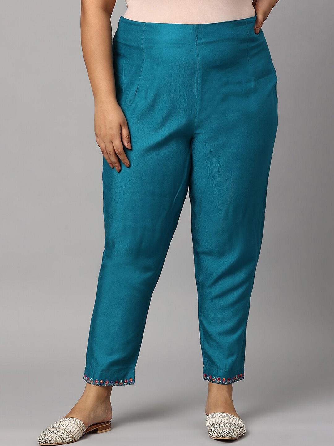 

W Women Plus Size Blue Slim Fit Trousers