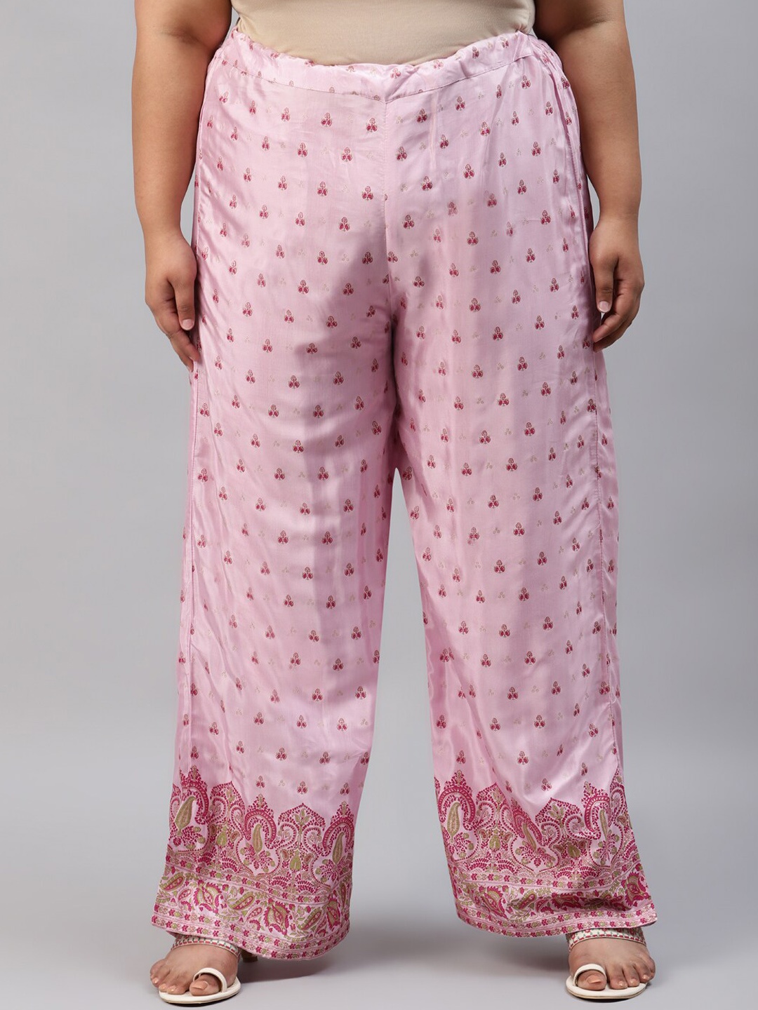 

W Women Plus Size Pink Floral Printed Trousers