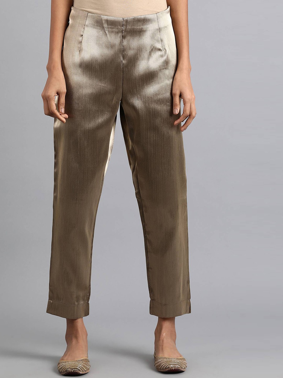 

WISHFUL Women Gold-Toned Textured Pleated Jodhpuris Trousers