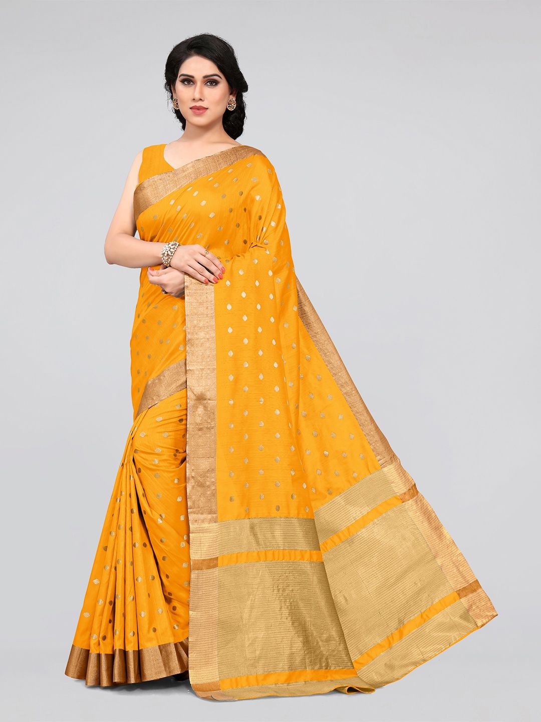 

MIRCHI FASHION Yellow & Gold-Toned Zari Banarasi Saree