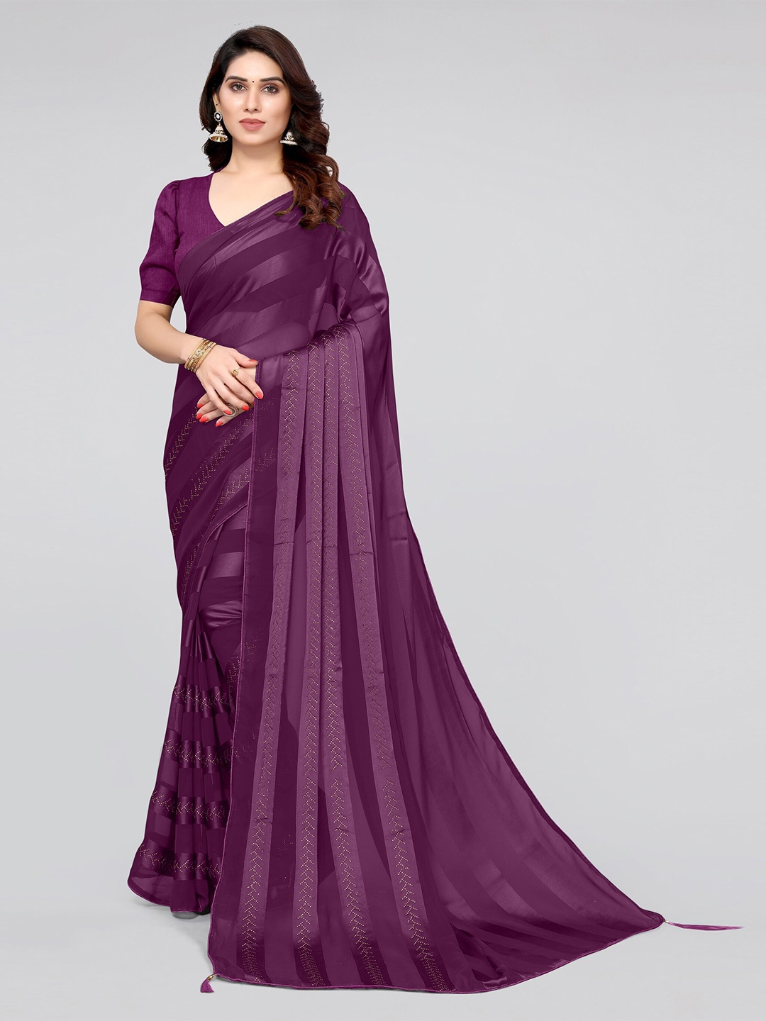 

MIRCHI FASHION Magenta Striped Beads and Stones Saree
