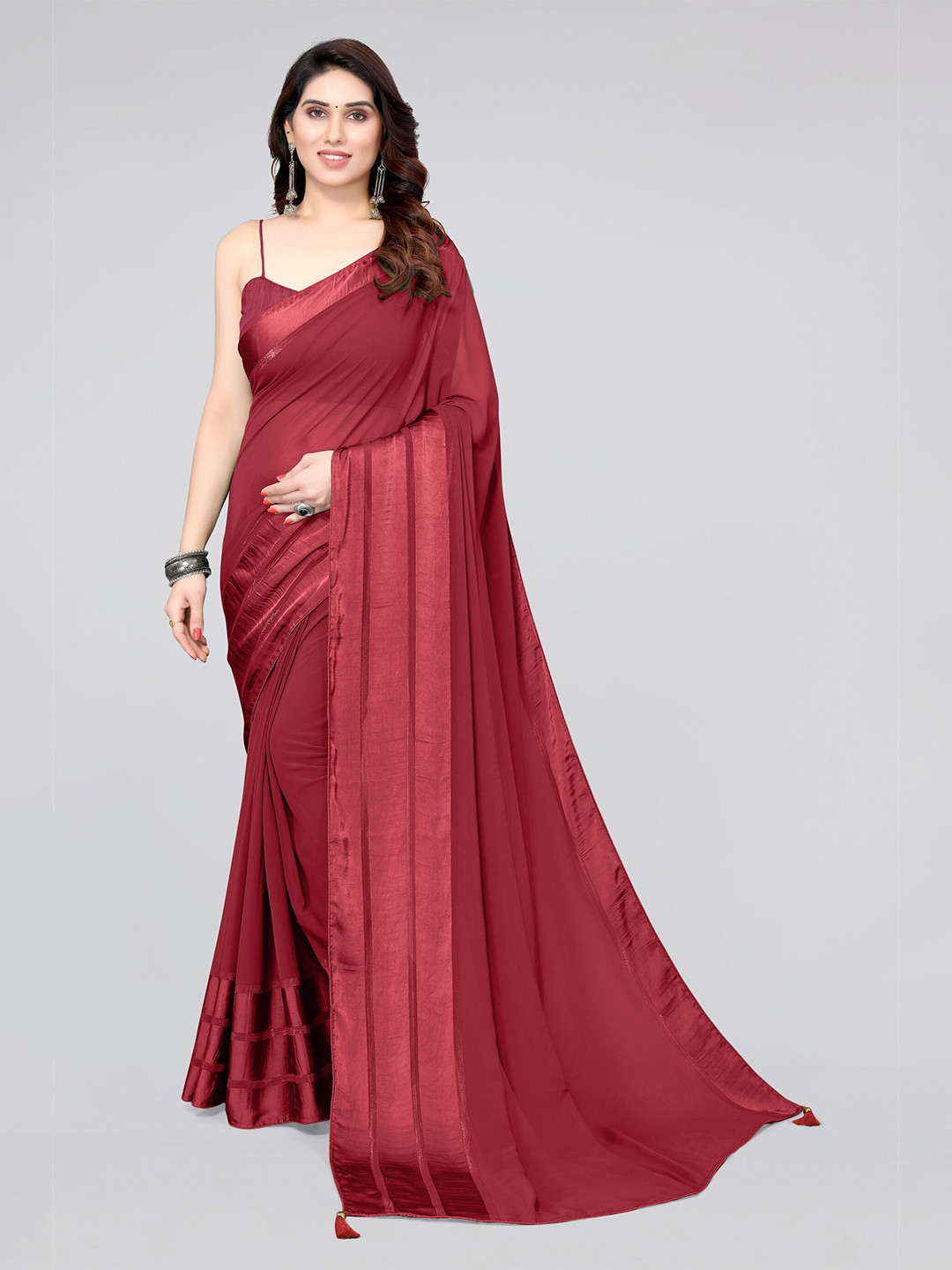 

MIRCHI FASHION Maroon Solid Georgette Saree
