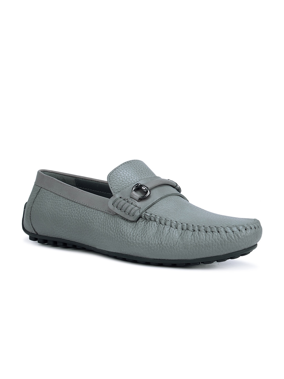 

ROSSO BRUNELLO Men Grey Textured Leather Slip-On Formal Loafers