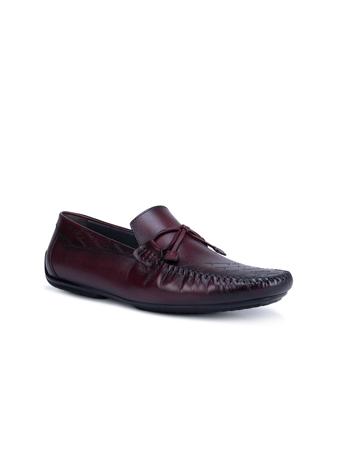 

ROSSO BRUNELLO Men Red Burgundy Textured Formal Leather Loafers