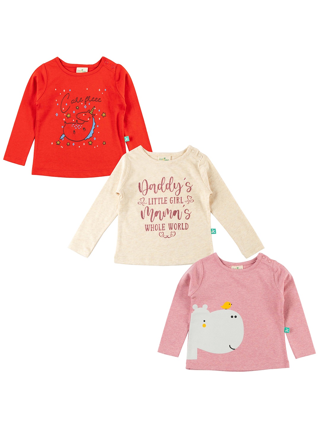 

JusCubs Set of 3 Girls Typography Printed T-shirt, Red