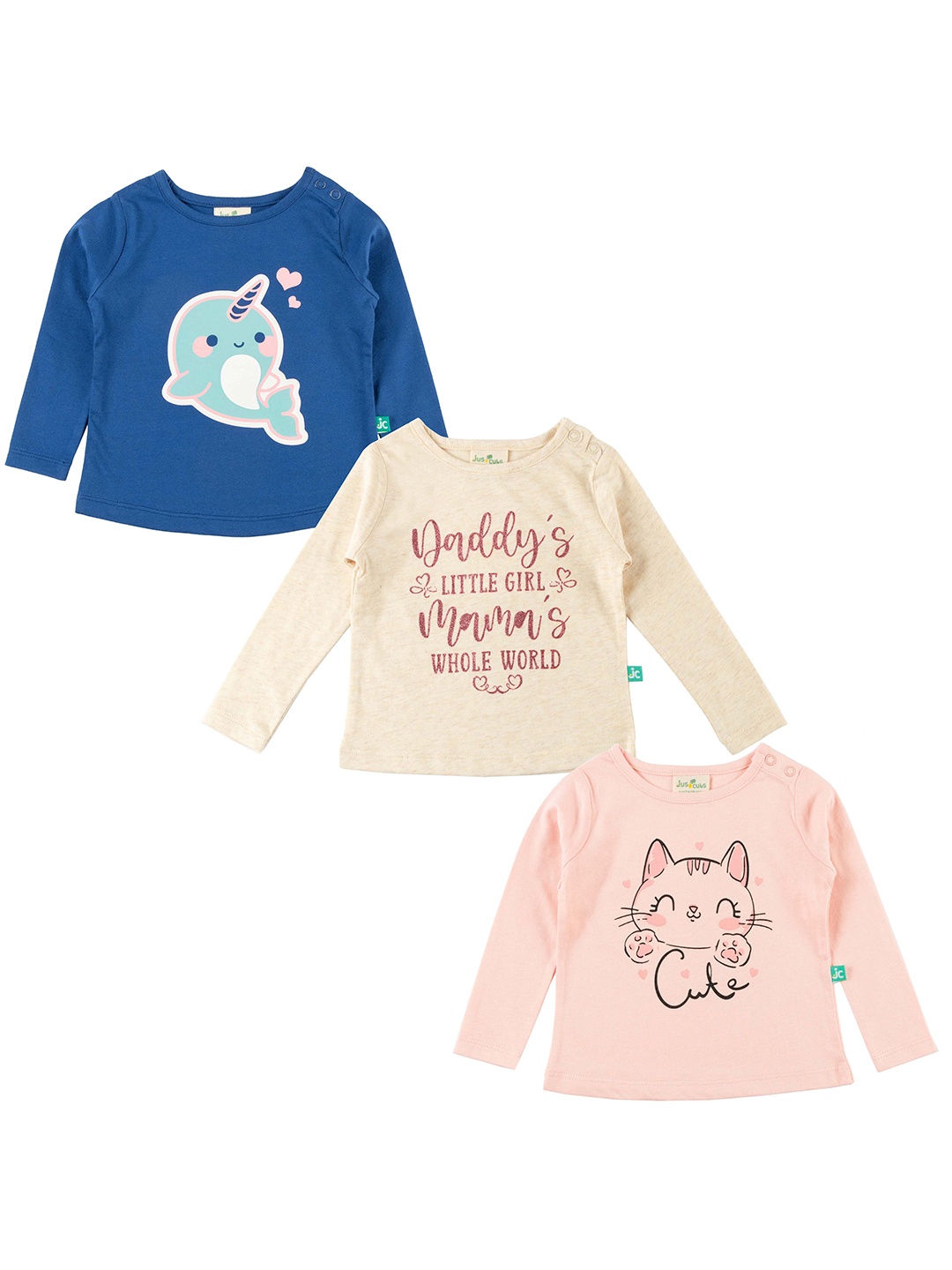 

JusCubs Girls Pack of 3 Typography Printed Cotton T-shirt, Blue