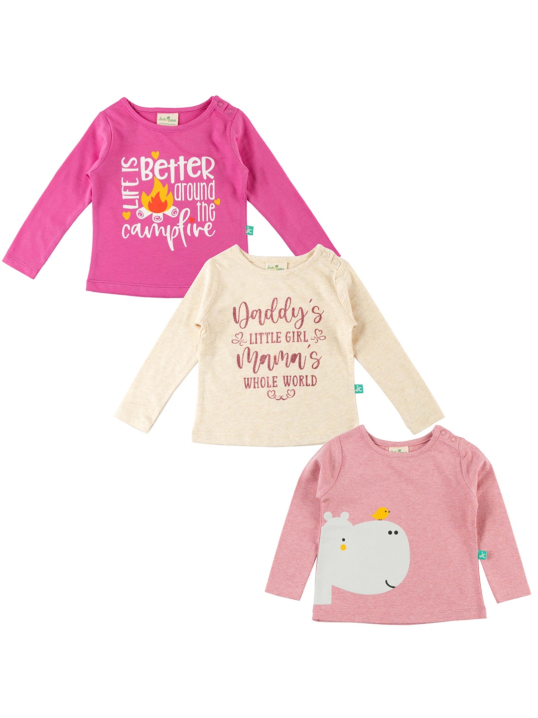 

JusCubs Pack Of 3 Girls Typography Printed T-shirt, Pink