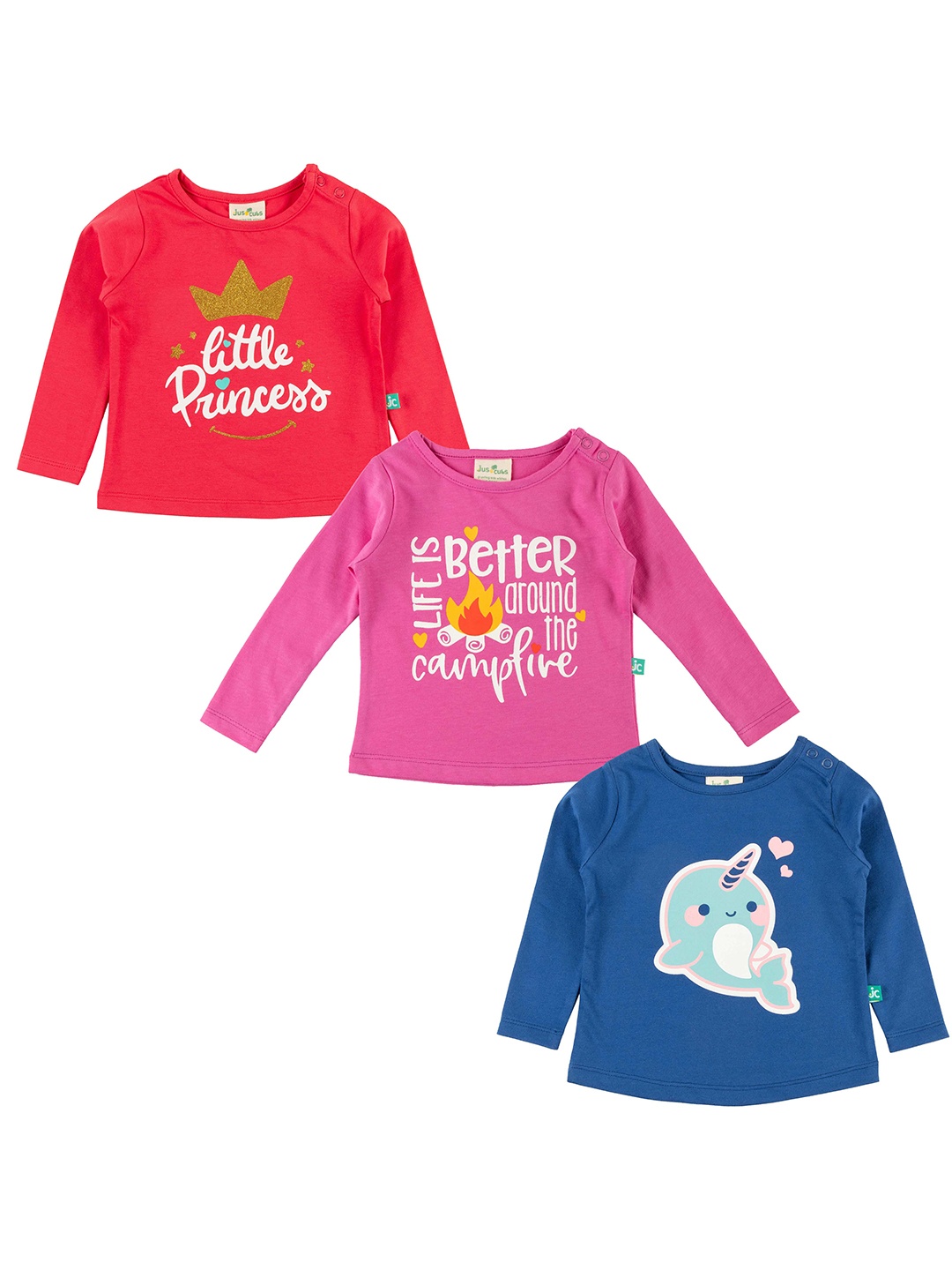 

JusCubs Girls Red & Pink Pack of 3 Typography Printed Cotton T-shirt