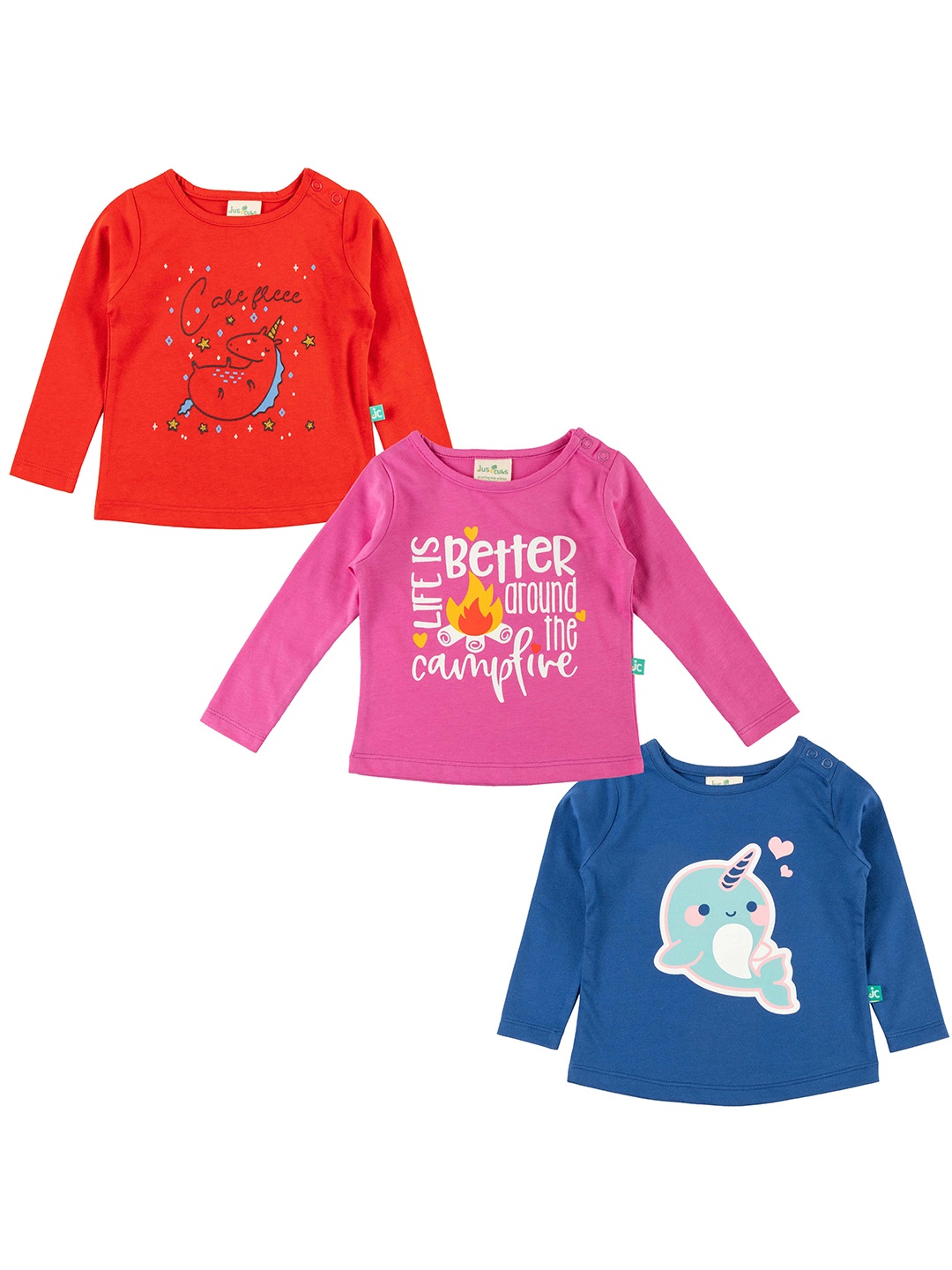 

JusCubs Set of 3 Girls Graphic Printed T-shirt, Red