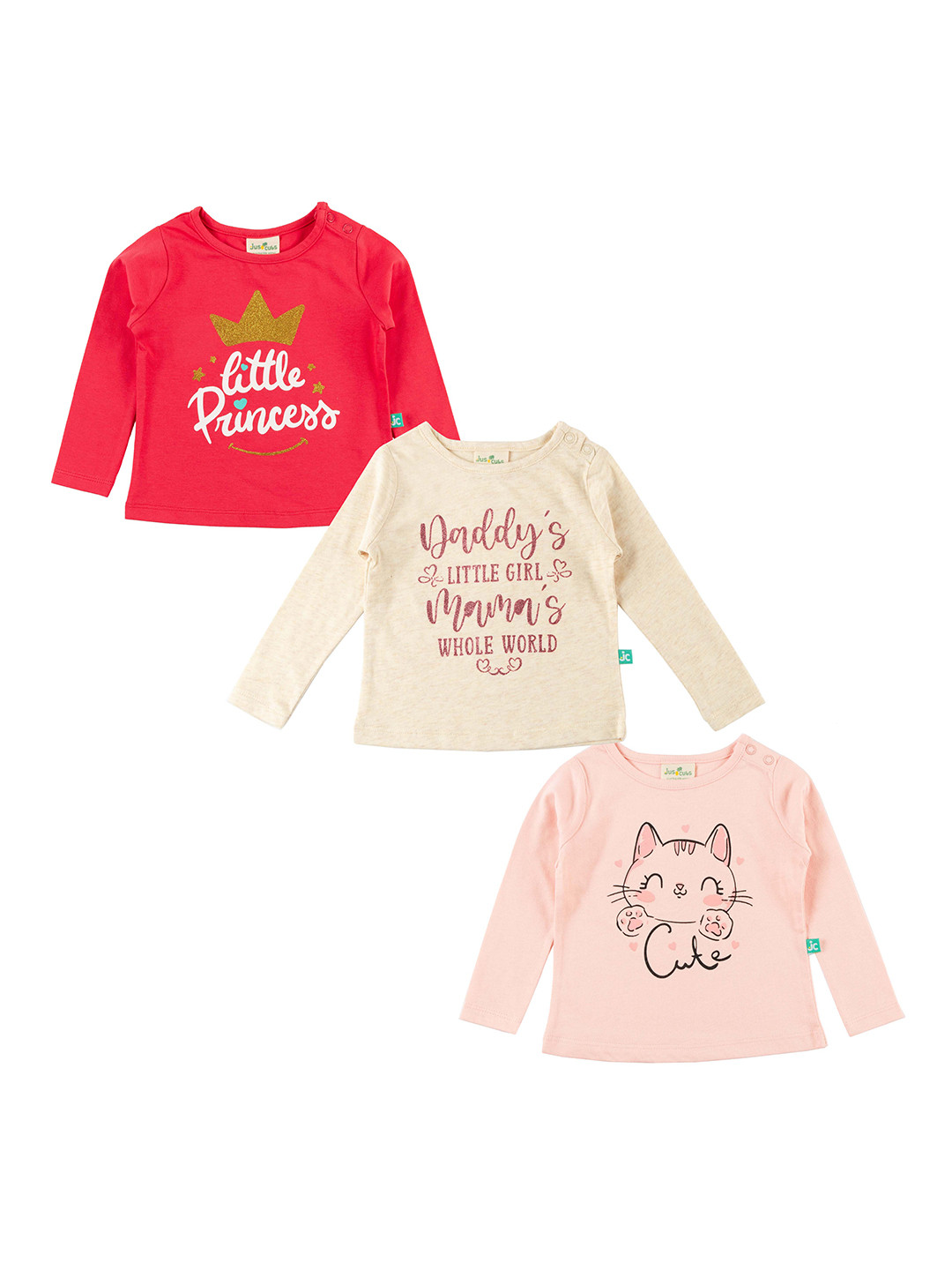 

JusCubs Set of 3 Girls Typography Printed T-shirt, Red