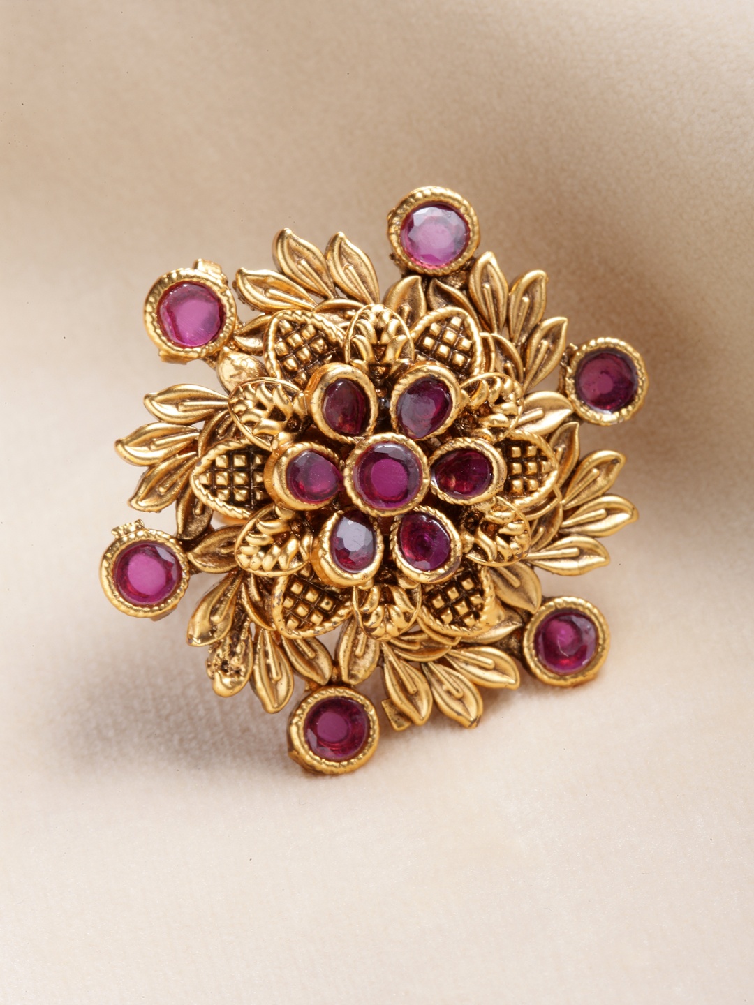 

PANASH Gold-Plated & Toned Pink Artificial Stones Studded Ring