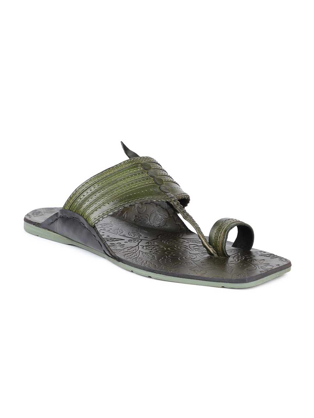 

PRIVO by Inc.5 Men Green Ethnic Leather Comfort Sandals