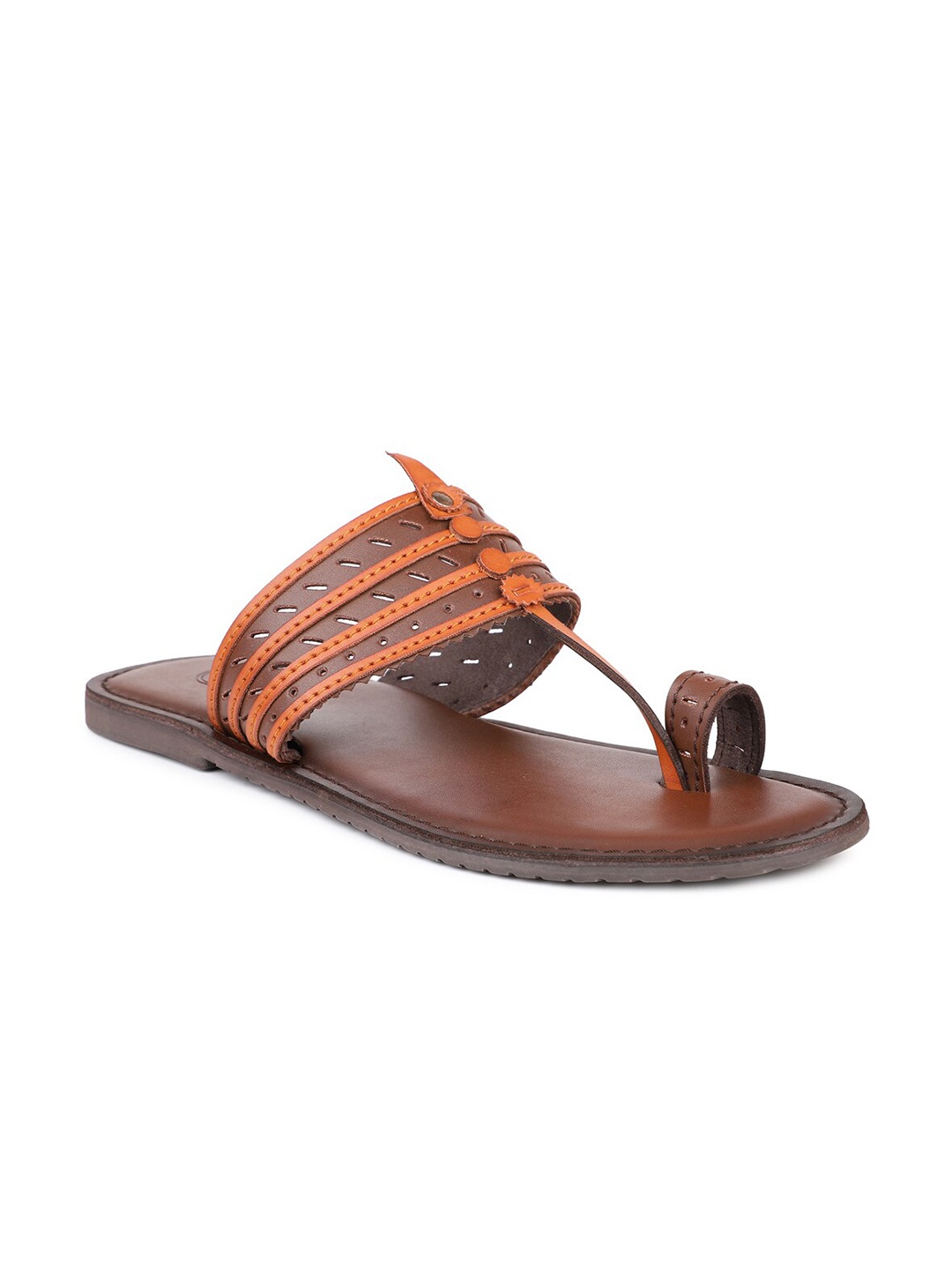 

PRIVO by Inc.5 Men Brown & Tan Ethnic Leather Comfort Sandals