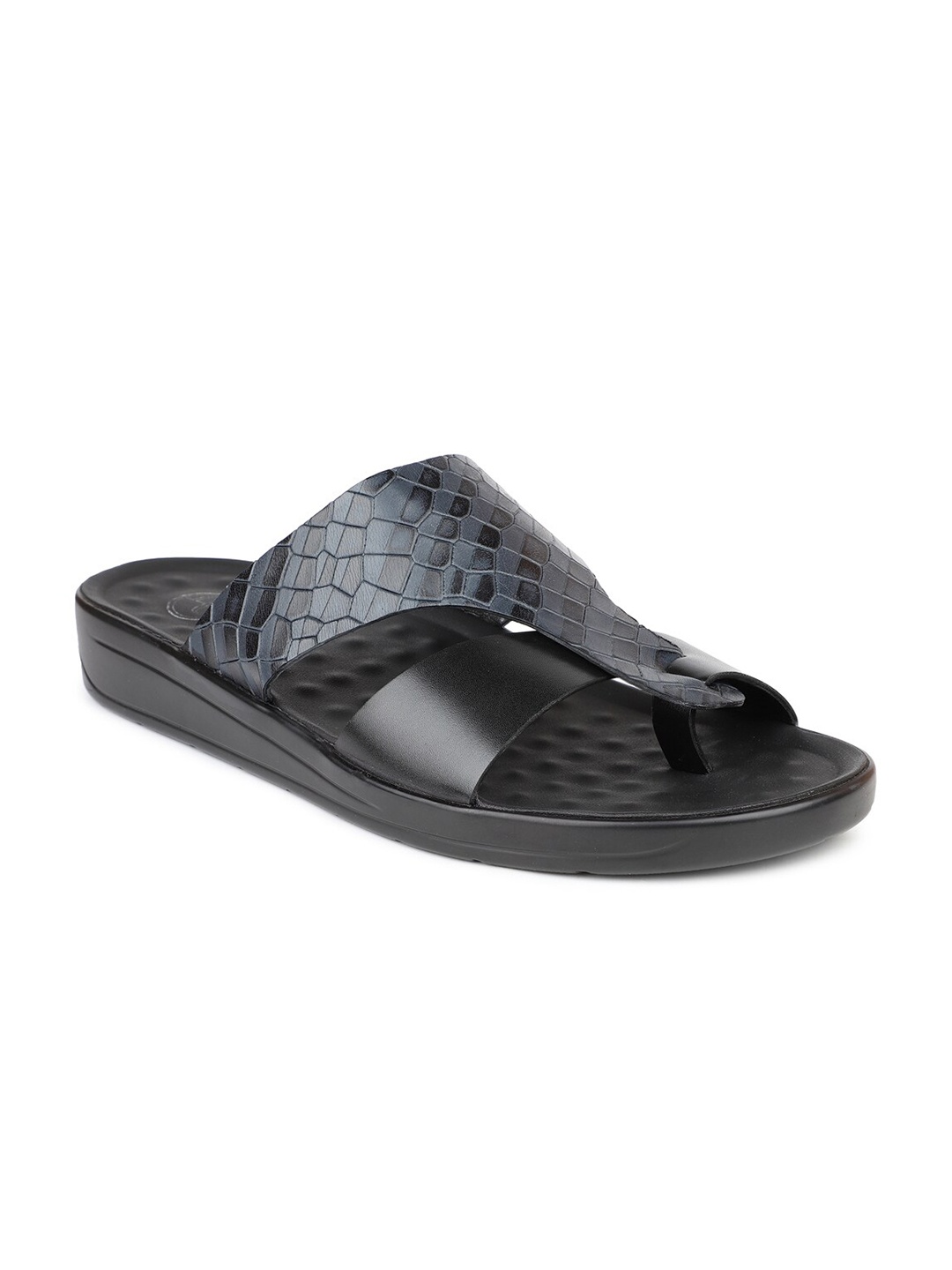 

PRIVO by Inc.5 Men Black Leather Comfort Casual Thong Sandal