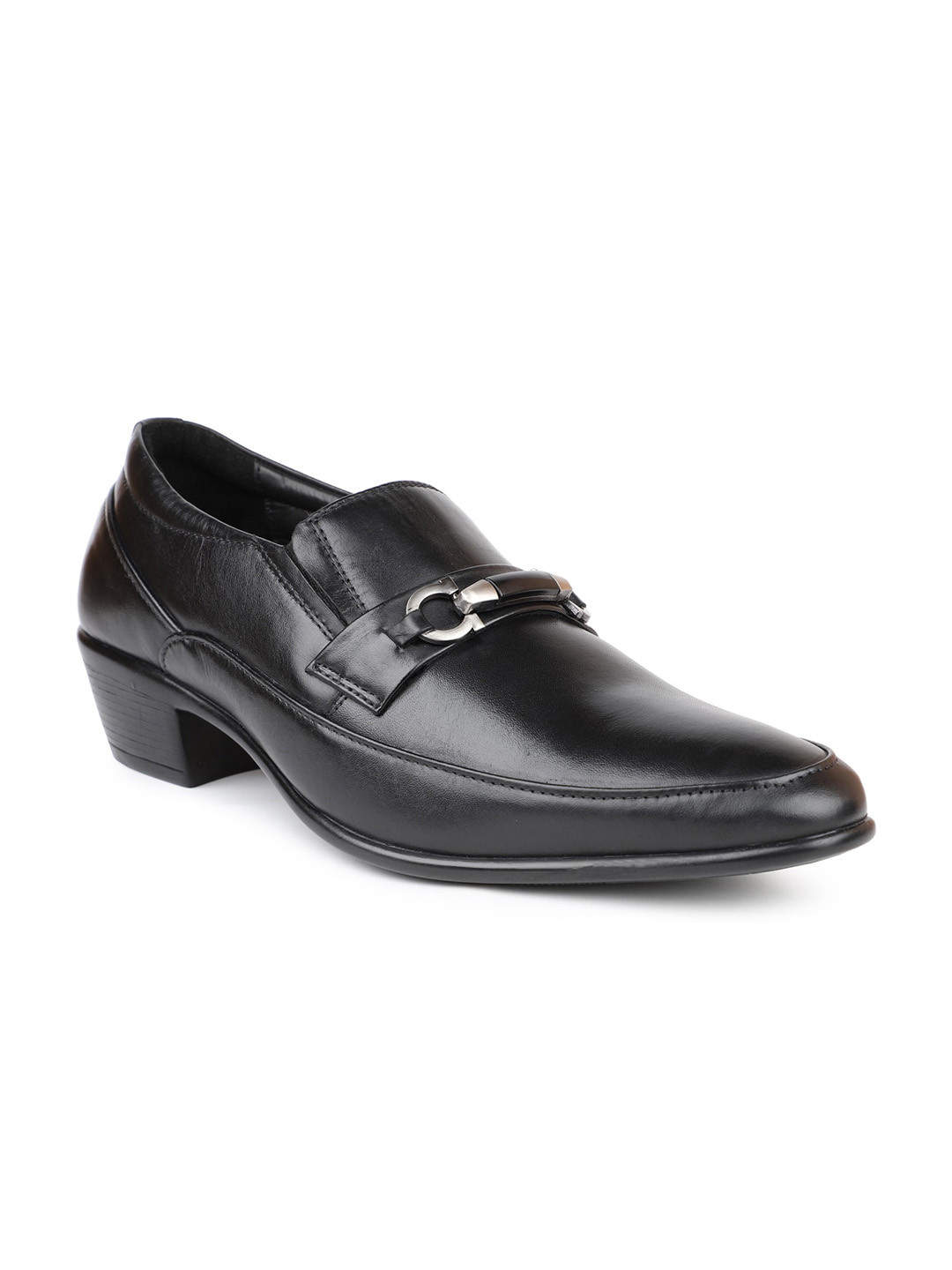 

PRIVO by Inc.5 Men Black Solid Leather Formal Slip-On Shoes