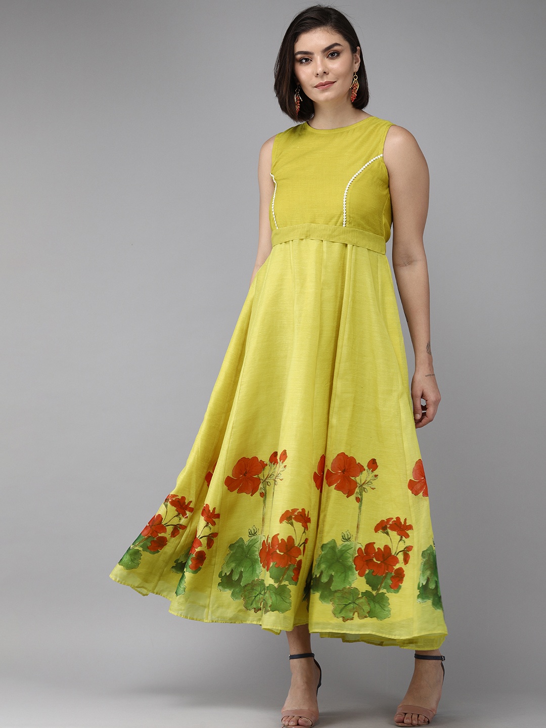 

Bhama Couture Floral Print Maxi Dress, Yellow