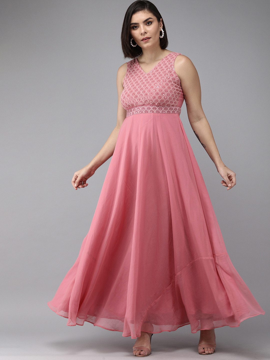 

Bhama Couture Pink Embellished Georgette Maxi Dress