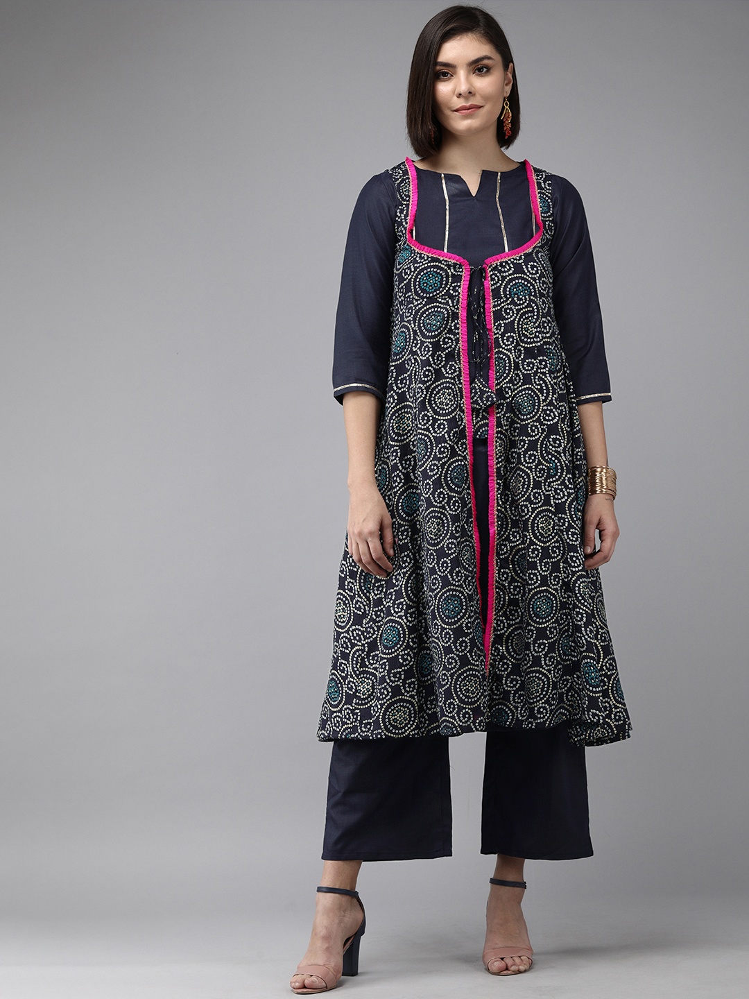 

Bhama Couture Women Blue Bandhani Printed Kurta with Palazzos