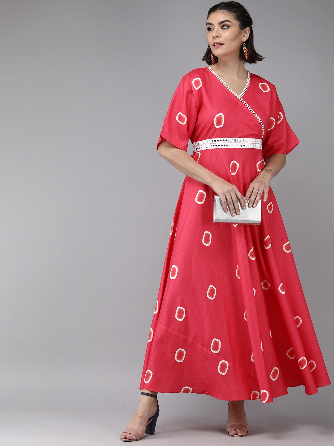 

Bhama Couture Pink Fit & Flare Maxi Dress