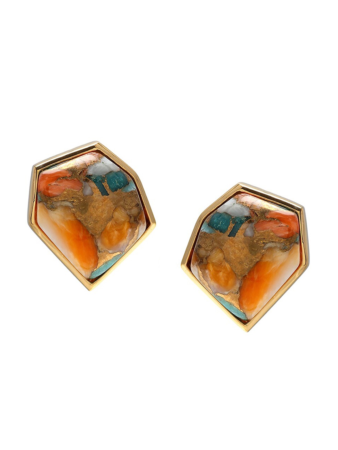 

LA SOULA Women Gold Plated Turquoise Classic Oyster Studs Earrings, Turquoise blue