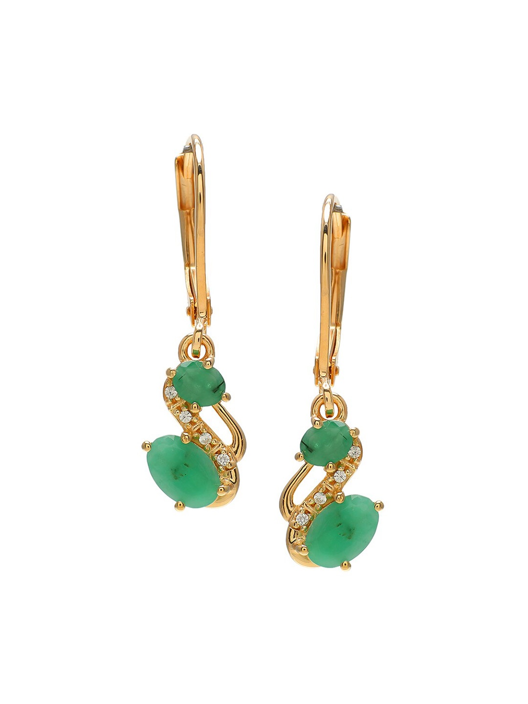 

LA SOULA Gold-Plated & Green 925 Sterling Silver Emerald Studded Drop Earrings