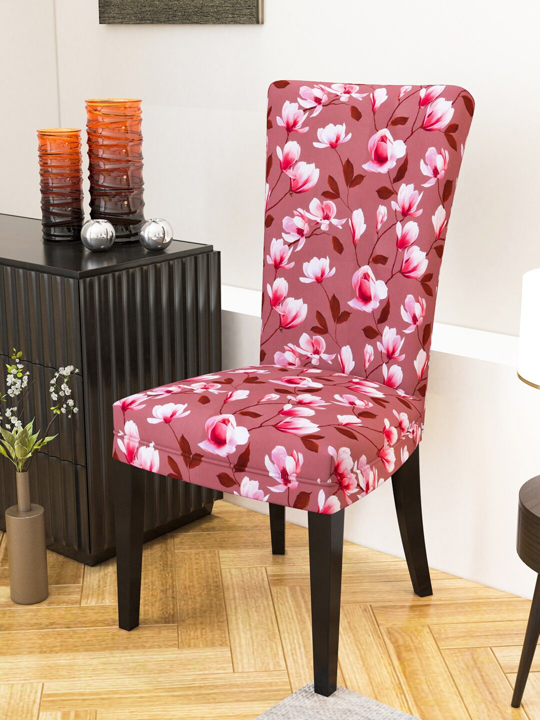 

Nendle Set Of 4 Floral Printed Chair Cover, Maroon