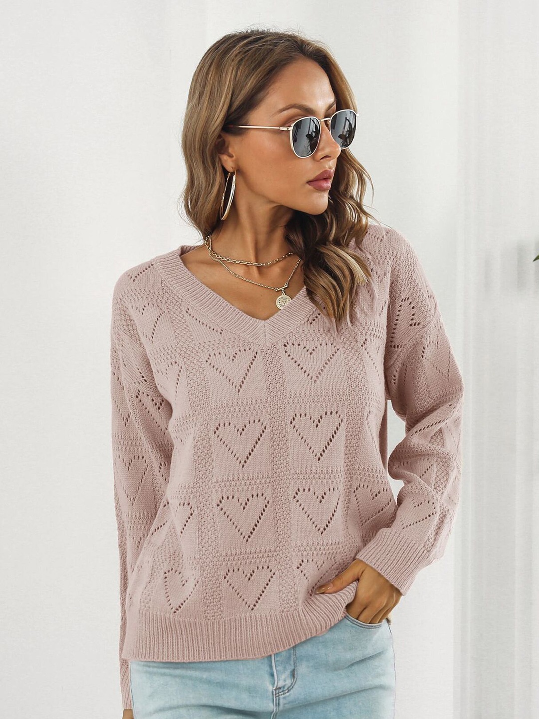 

StyleCast Women Pink Self Design Long Sleeves Sweaters Pullover