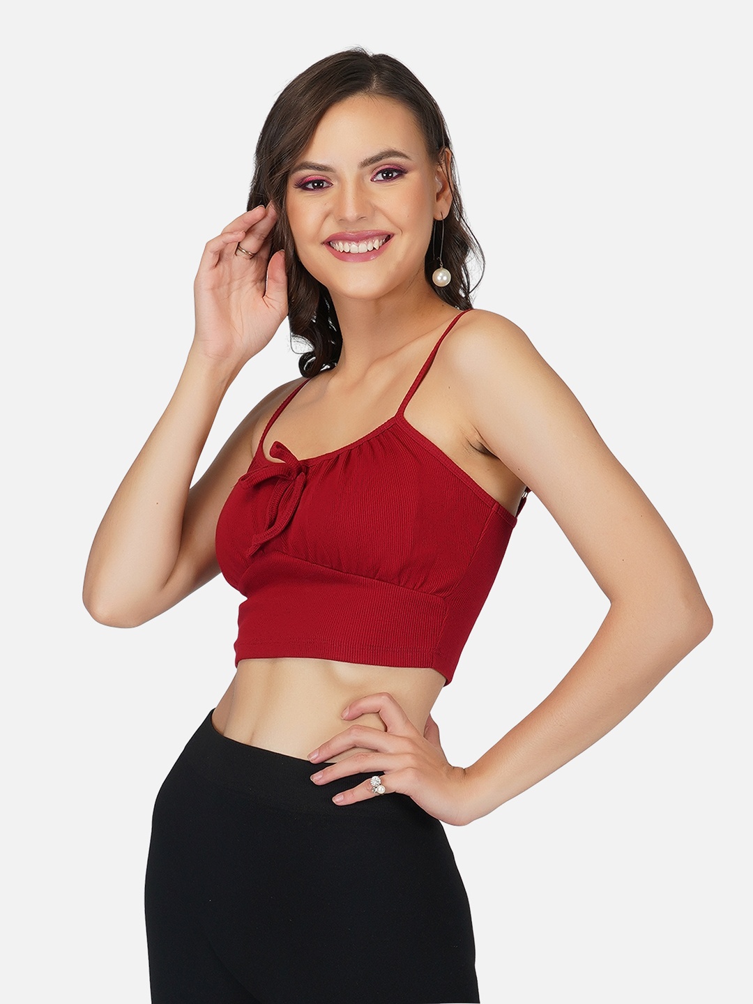 

Tinted Maroon Bralette Cotton Crop Top