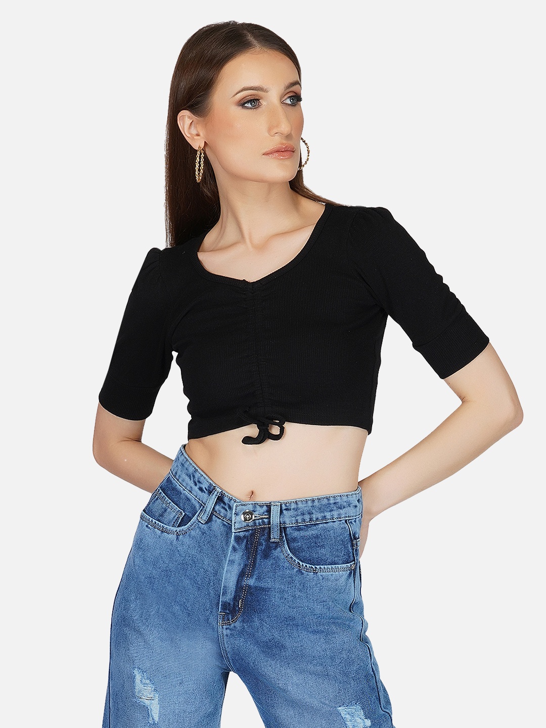 

Tinted Black Ruched Crop Top