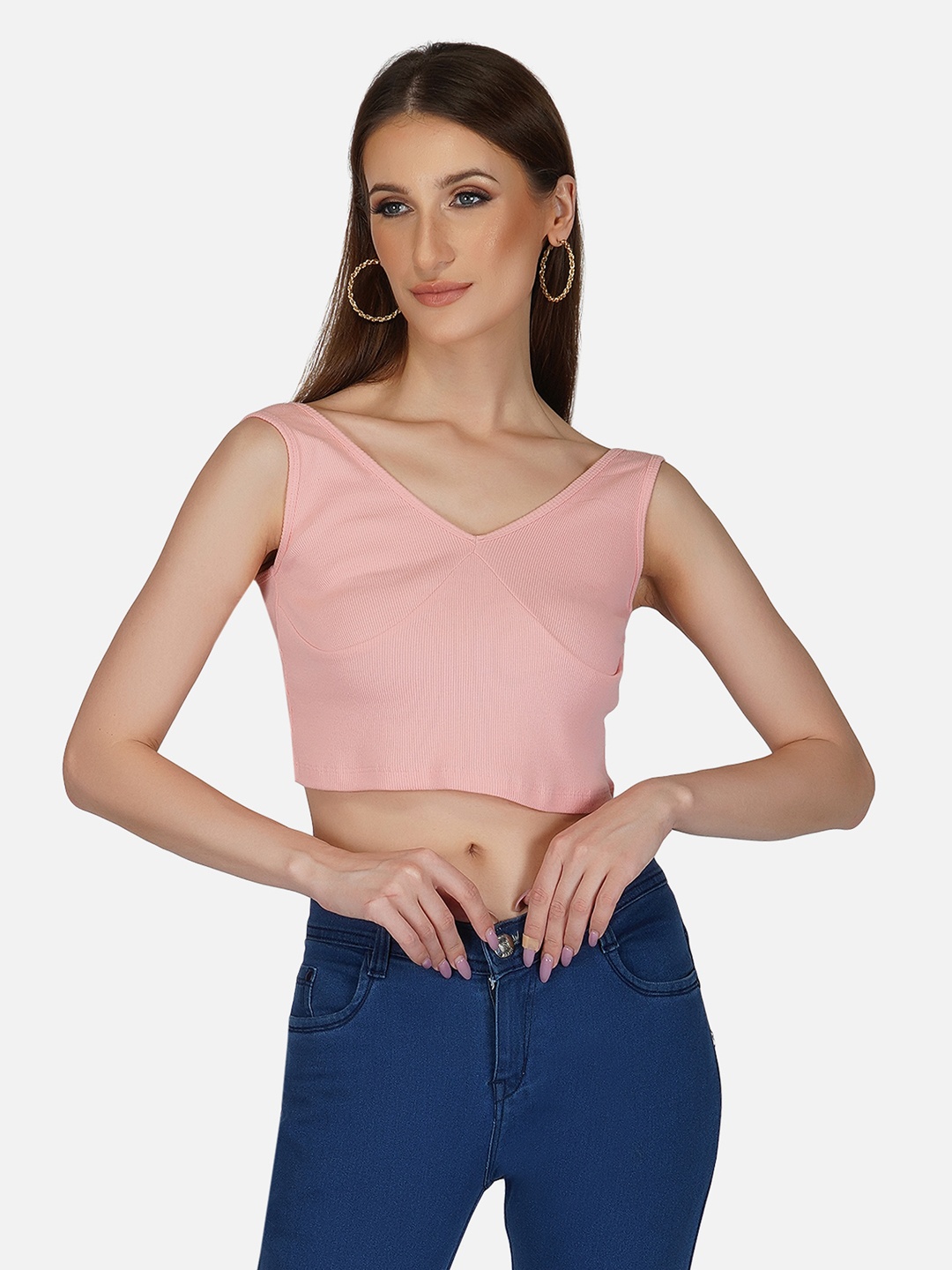 

Tinted Women Peach-Coloured Crop Top