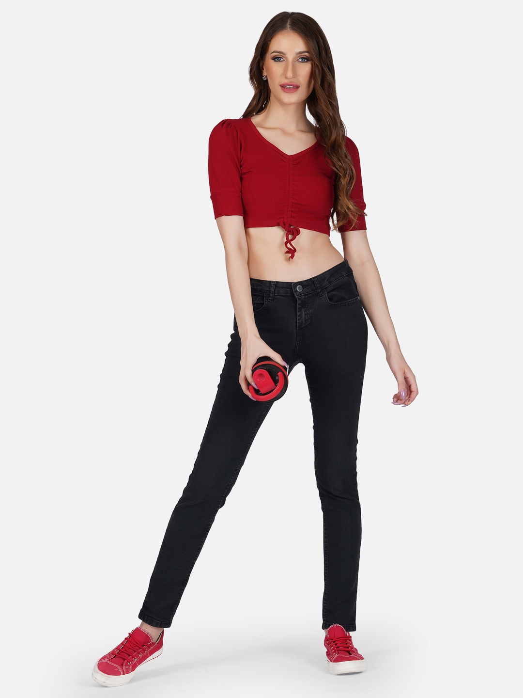 

Tinted Red V-Neck Crop Top