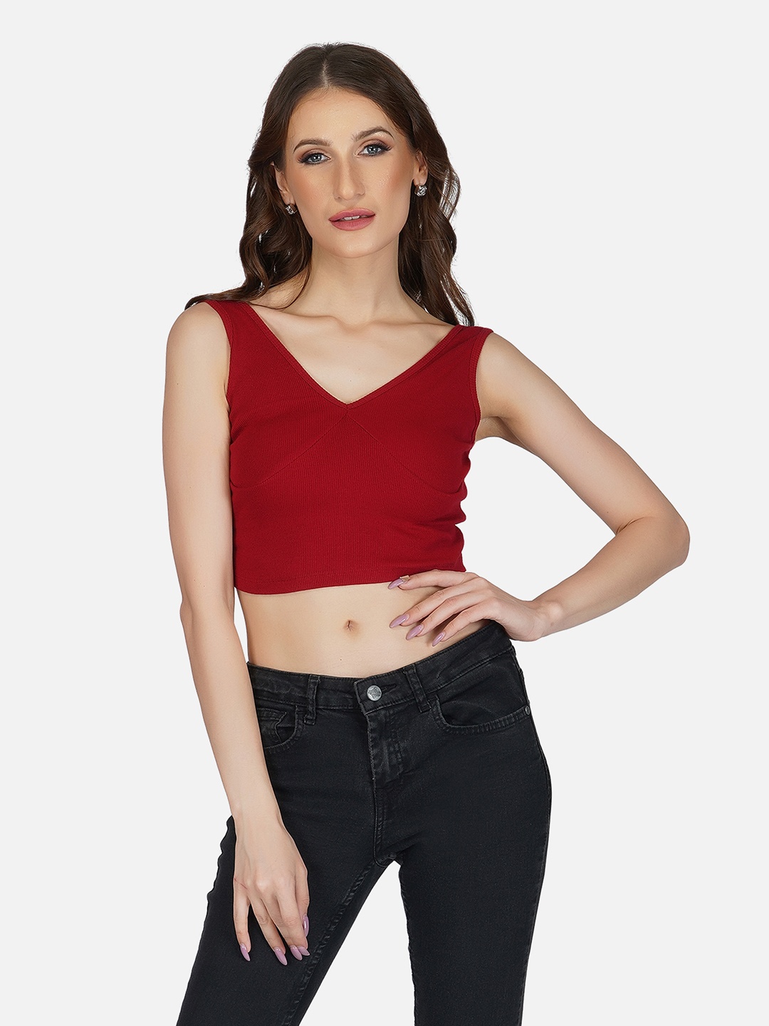 

Tinted Red V-Neck Crop Top