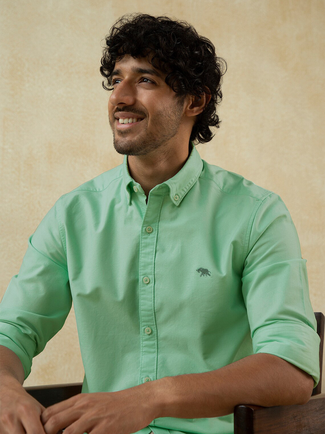 

Andamen Men Green Solid Cotton Classic Casual Shirt