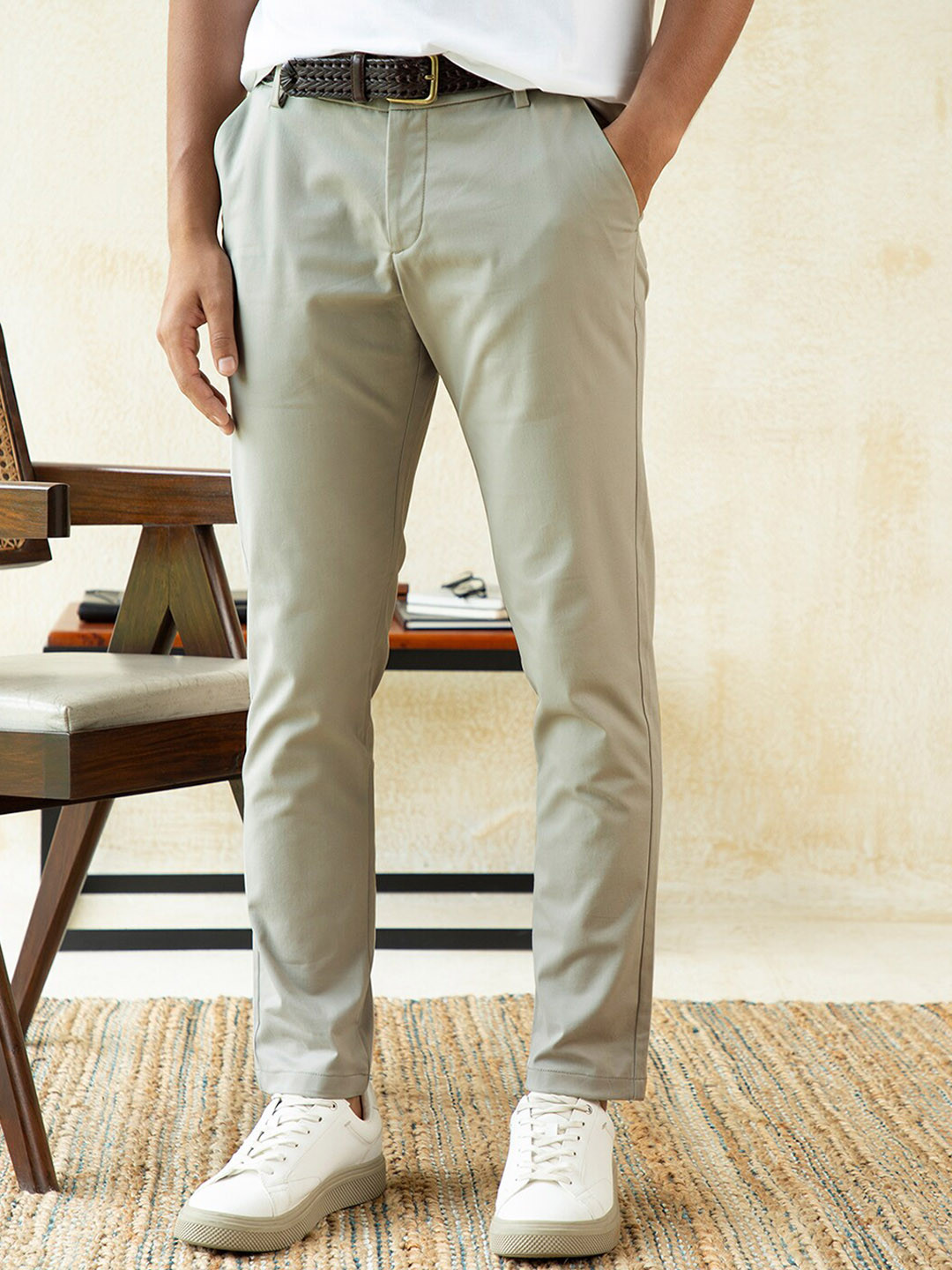 

Andamen Men Grey Slim Fit Cotton Chinos Trousers