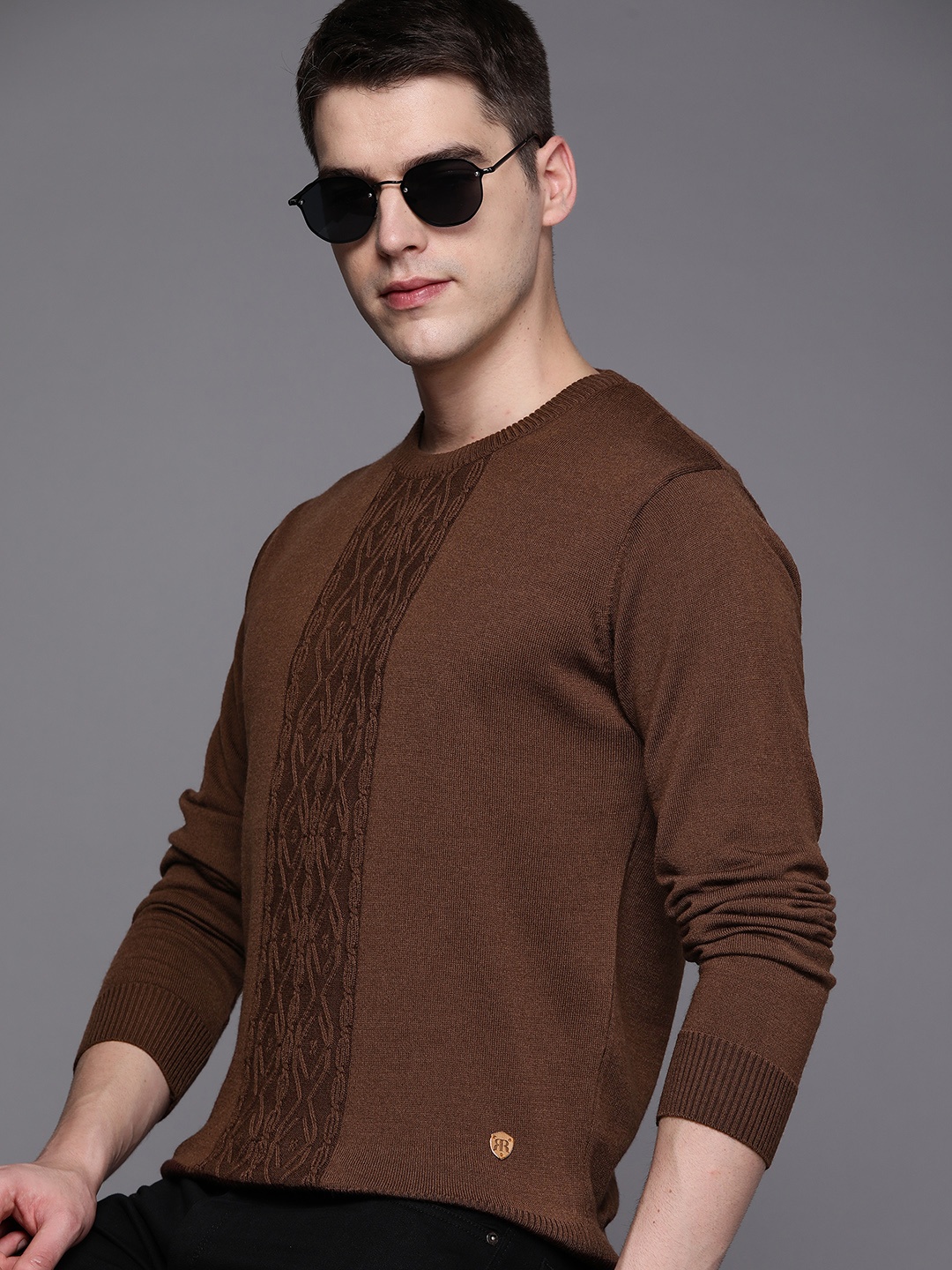 

Raymond Men Brown Cable Knit Pullover
