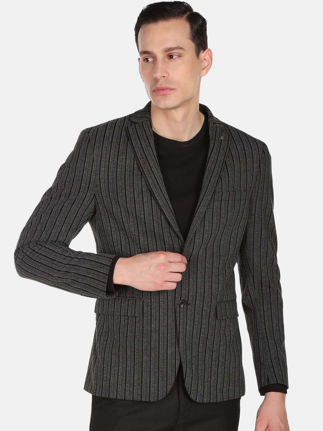 

Arrow Men Grey Striped Slim-Fit Single-Breasted Blazers