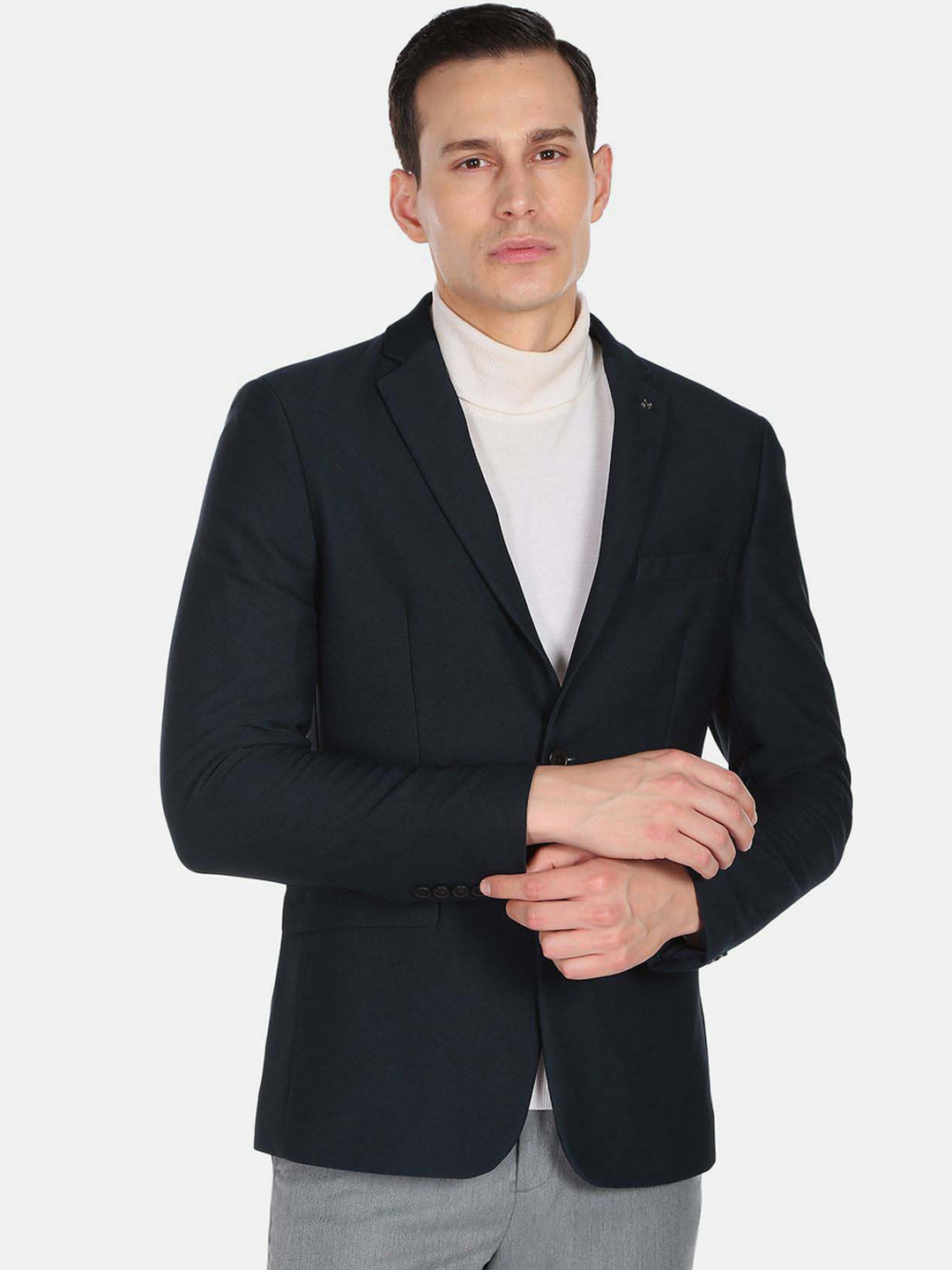 

Arrow Men Navy Blue Solid Single-Breasted Formal Blazer